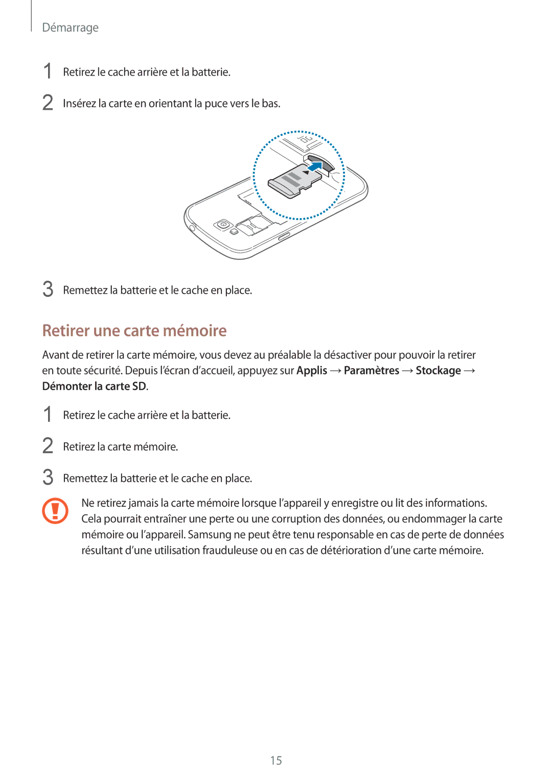 Samsung GT-I9082EWAXEF manual Retirer une carte mémoire 