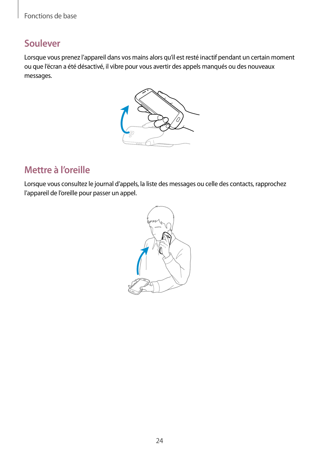 Samsung GT-I9082EWAXEF manual Soulever, Mettre à l’oreille 