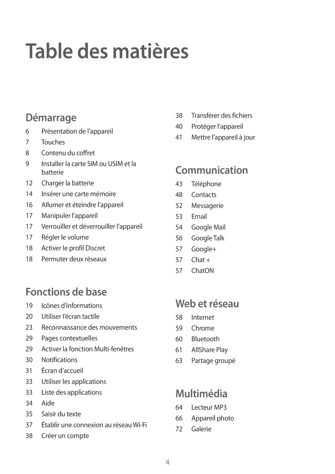 Samsung GT-I9082EWAXEF manual Table des matières 