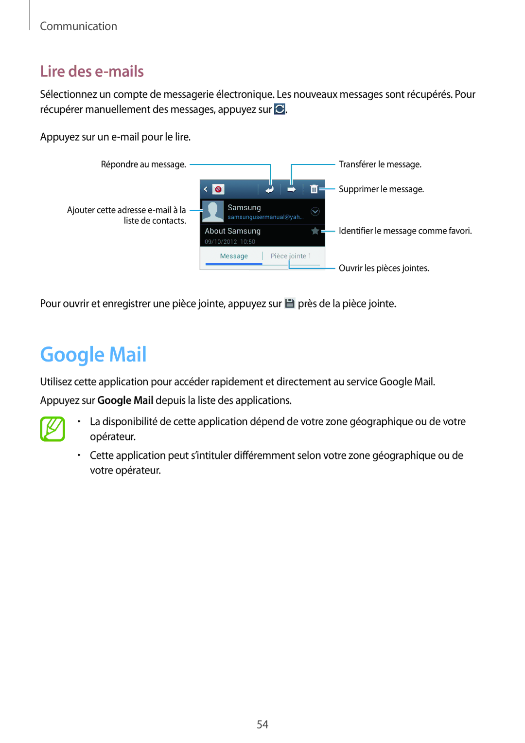 Samsung GT-I9082EWAXEF manual Google Mail, Lire des e-mails 