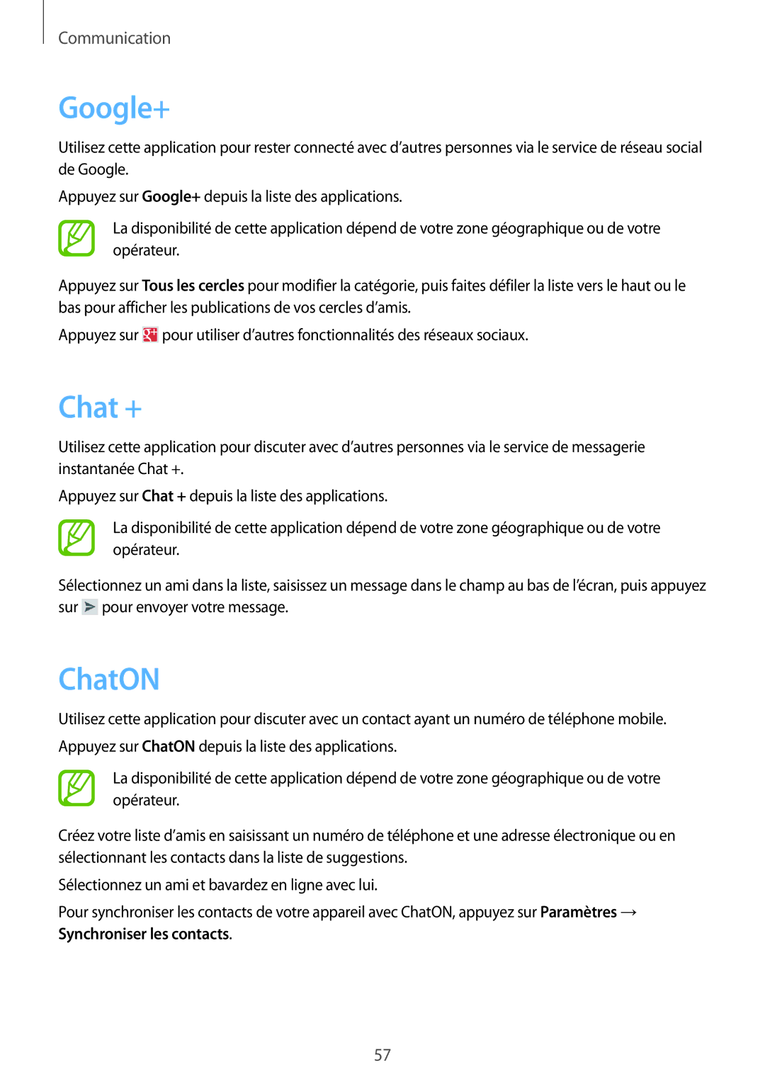 Samsung GT-I9082EWAXEF manual Google+, Chat +, ChatON 