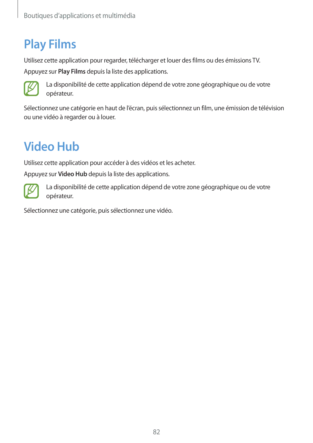 Samsung GT-I9082EWAXEF manual Play Films, Video Hub 