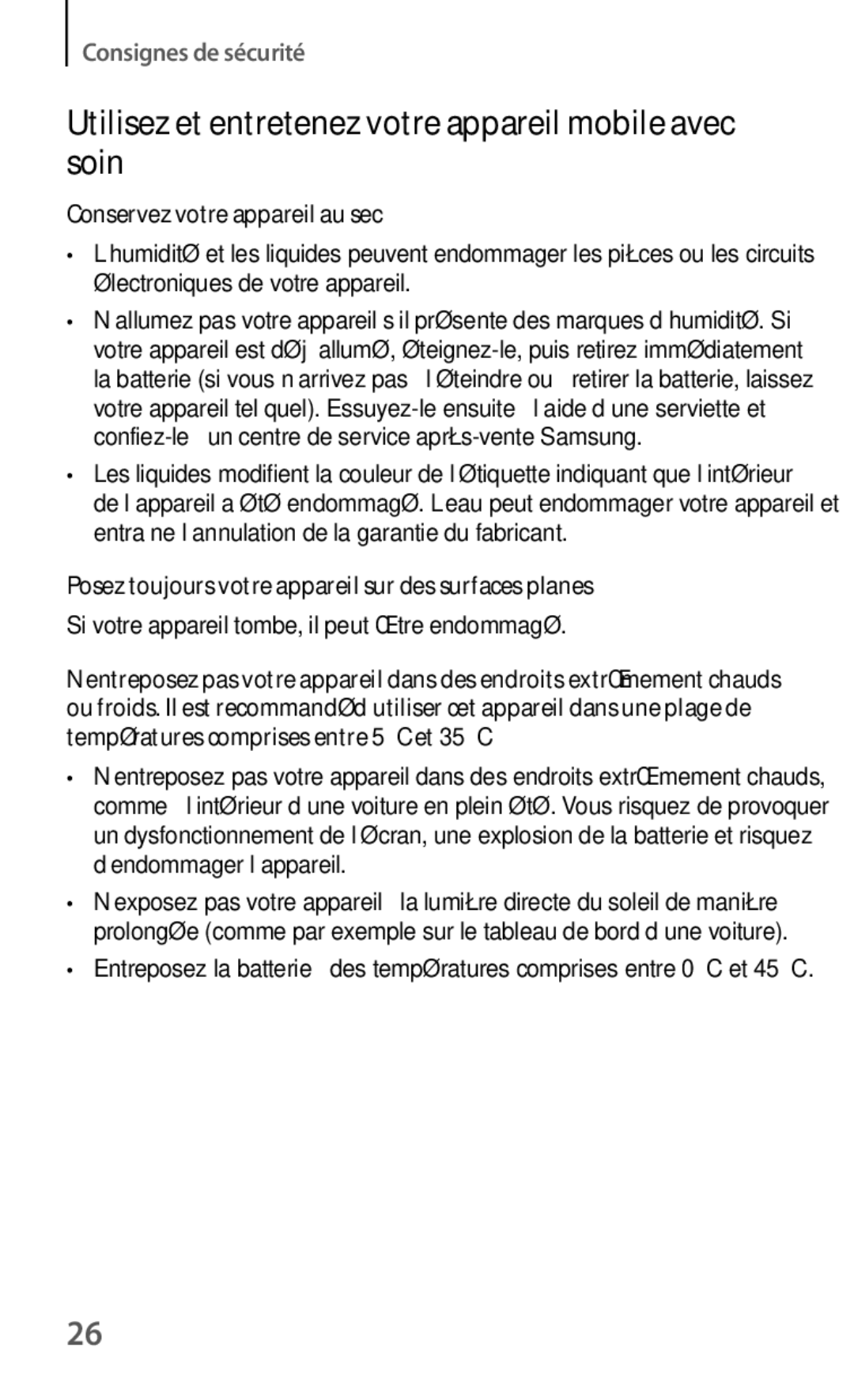 Samsung GT-I9082EWAXEF manual Utilisez et entretenez votre appareil mobile avec soin 