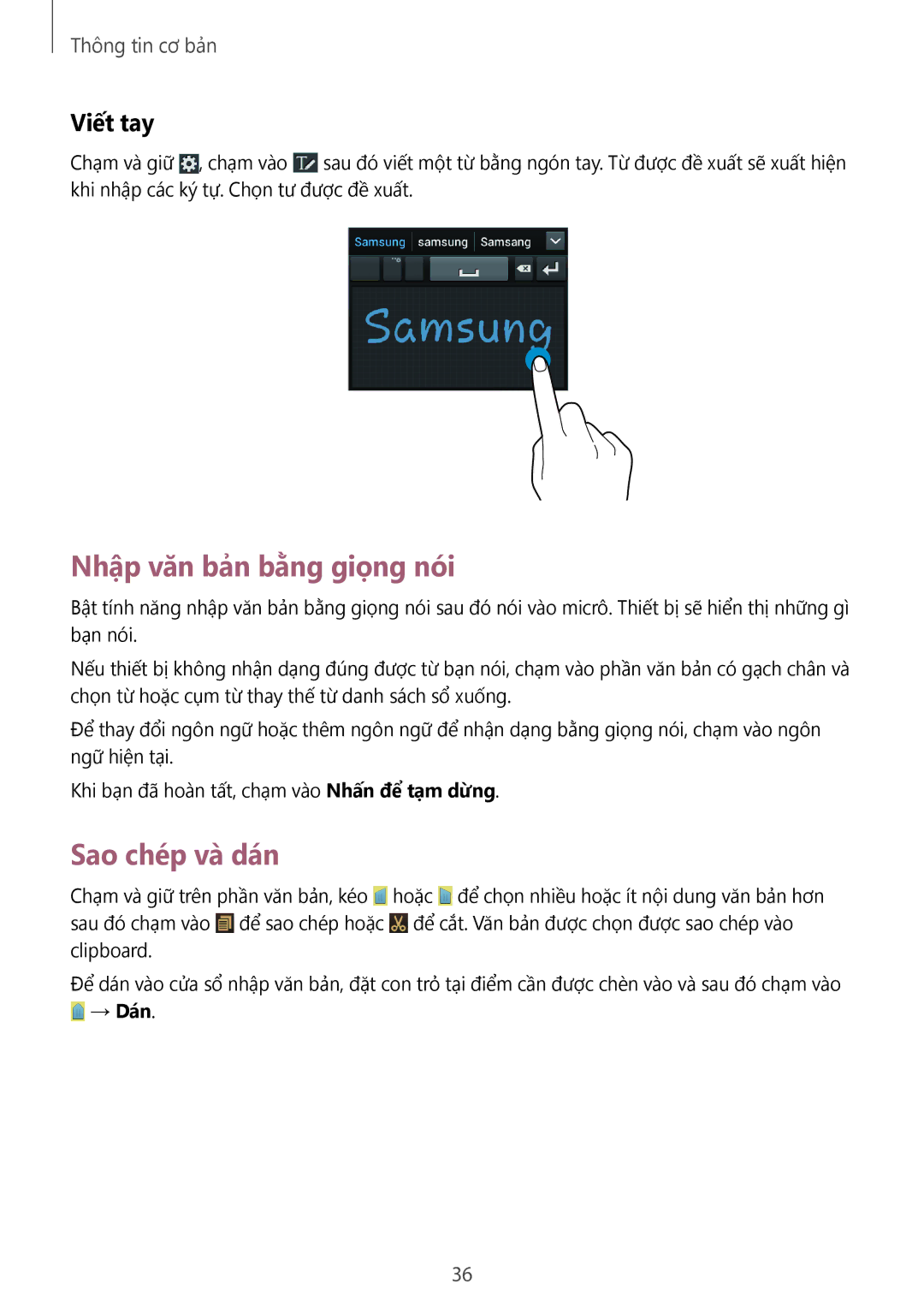 Samsung GT-I9082EWAXXV, GT-I9082MBAXXV manual Nhập văn bản bằng giọng nói, Sao chép và dán, Viết tay 