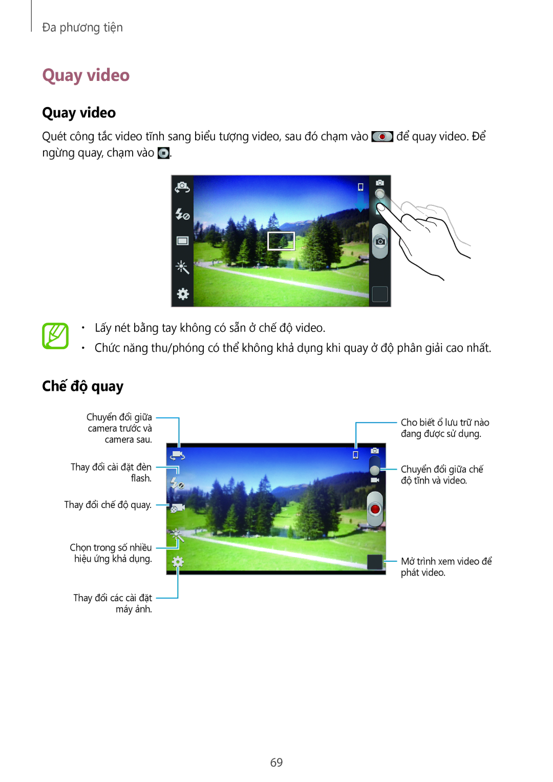 Samsung GT-I9082MBAXXV, GT-I9082EWAXXV manual Quay video, Chế độ quay 