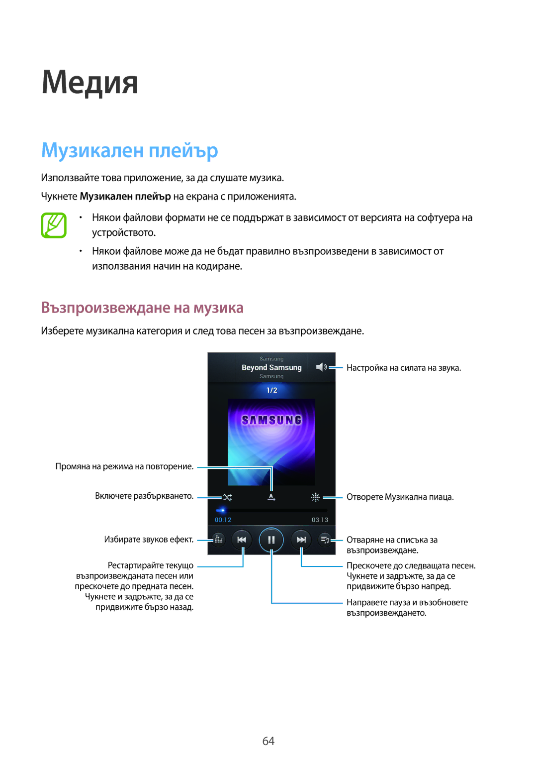 Samsung GT-I9082MBABGL, GT-I9082EWABGL, GT-I9082EWAVVT, GT-I9082MBAVVT manual Музикален плейър, Възпроизвеждане на музика 