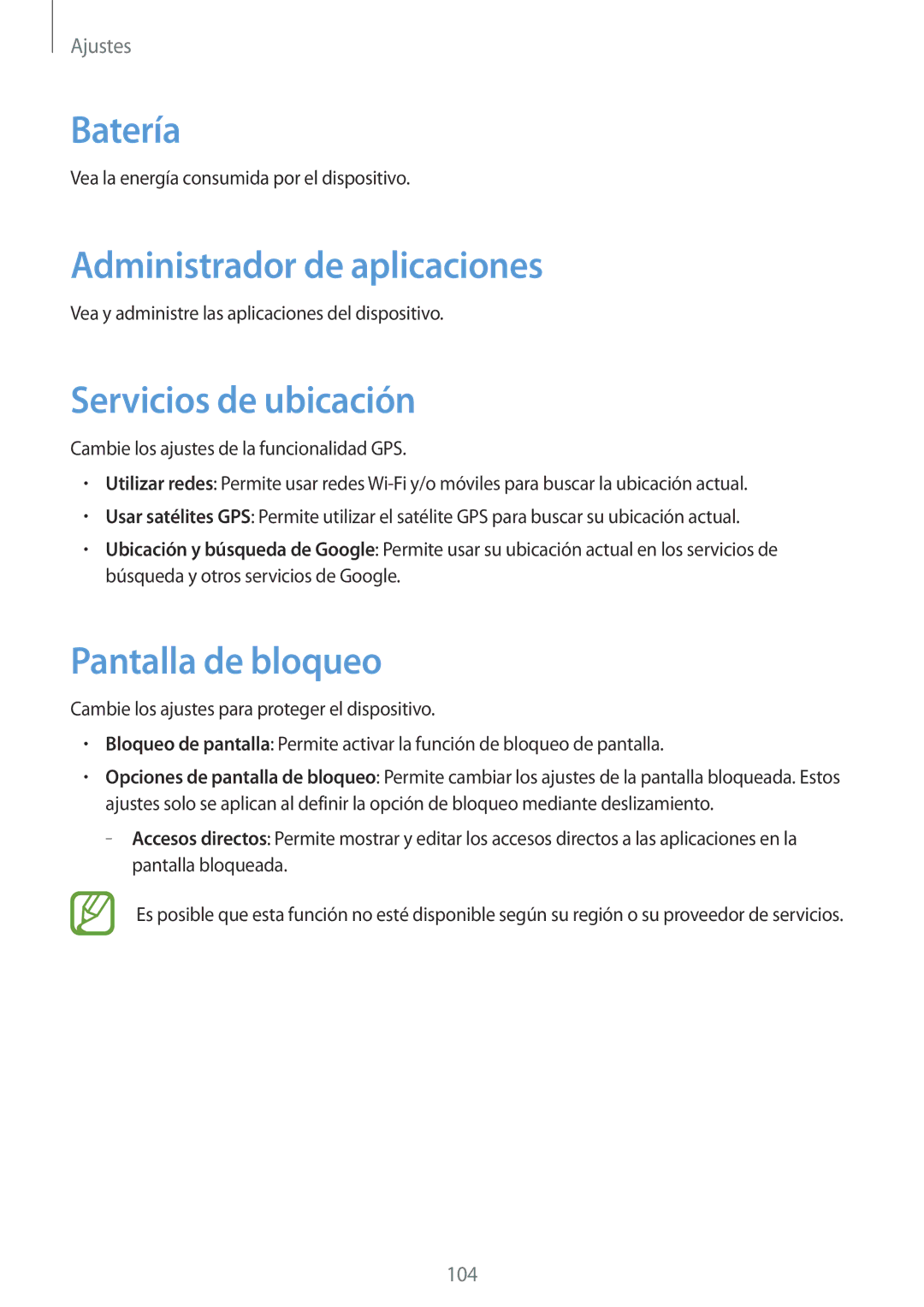Samsung GT-I9082EWAPHE, GT-I9082MBABGL Batería, Administrador de aplicaciones, Servicios de ubicación, Pantalla de bloqueo 