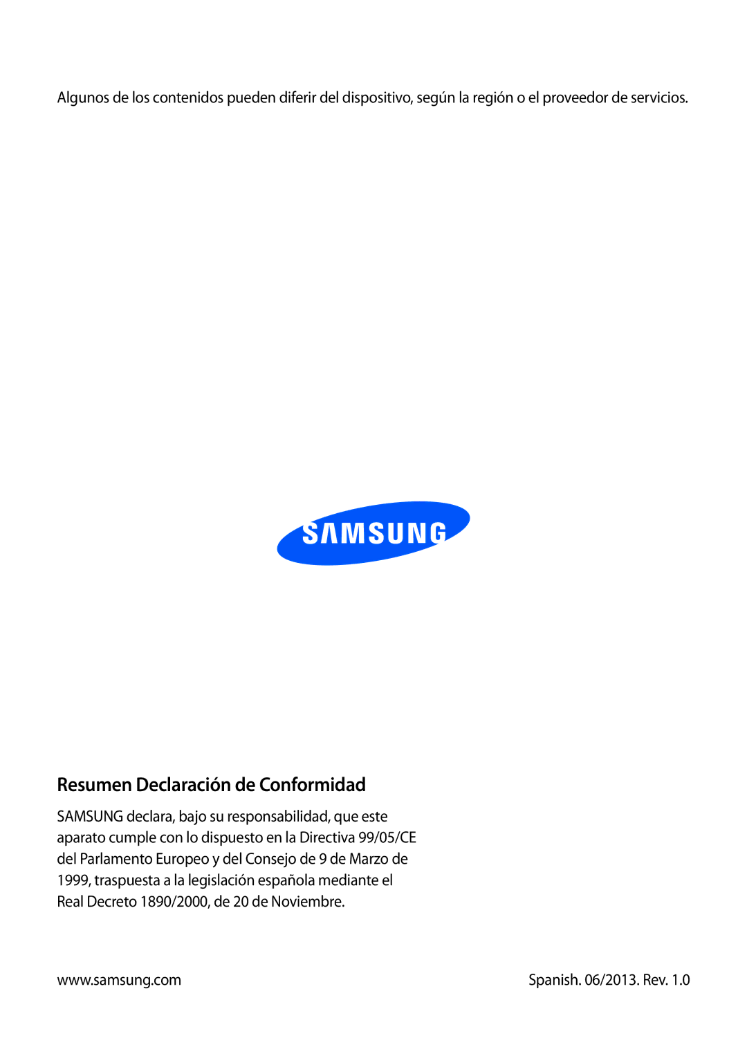 Samsung GT-I9082EWAMWD, GT-I9082MBABGL, GT-I9082EWABGL, GT-I9082MBAMWD, GT-I9082EWAPHE Resumen Declaración de Conformidad 