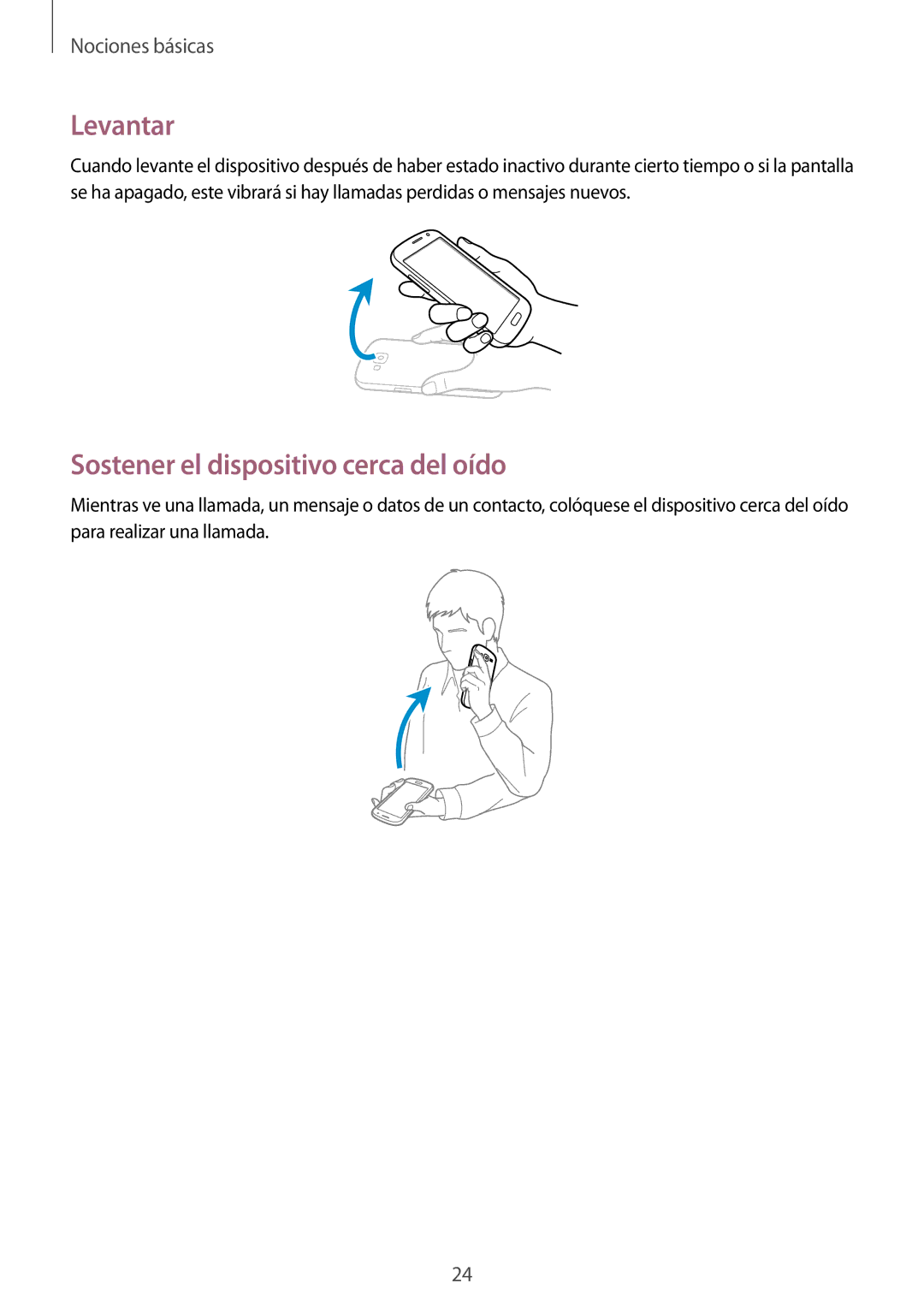 Samsung GT-I9082EWAPHE, GT-I9082MBABGL, GT-I9082EWAMWD, GT-I9082EWABGL manual Levantar, Sostener el dispositivo cerca del oído 