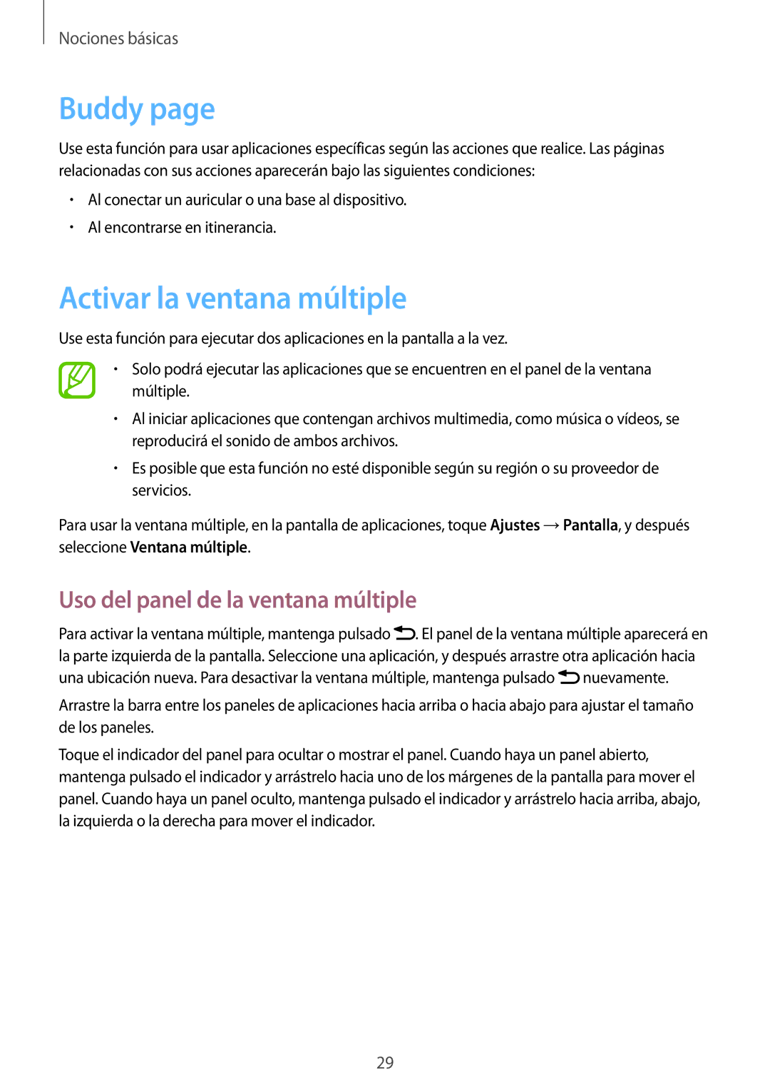 Samsung GT-I9082EWASEB, GT-I9082MBABGL manual Buddy, Activar la ventana múltiple, Uso del panel de la ventana múltiple 