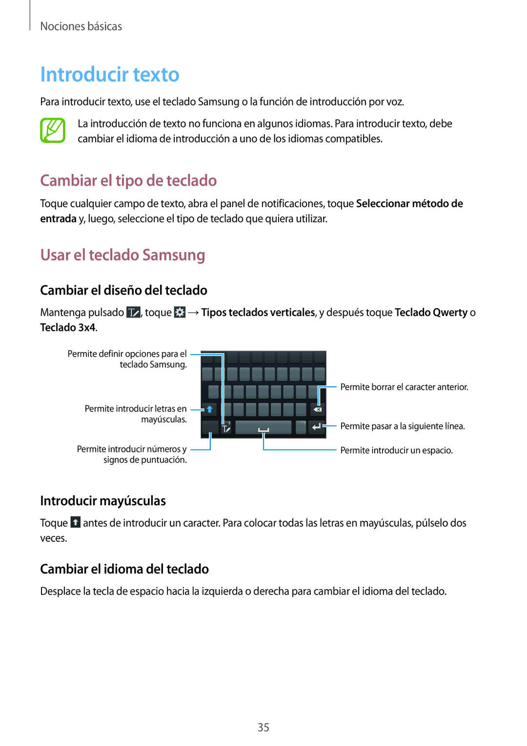 Samsung GT-I9082MBAPHE, GT-I9082MBABGL manual Introducir texto, Cambiar el tipo de teclado, Usar el teclado Samsung 