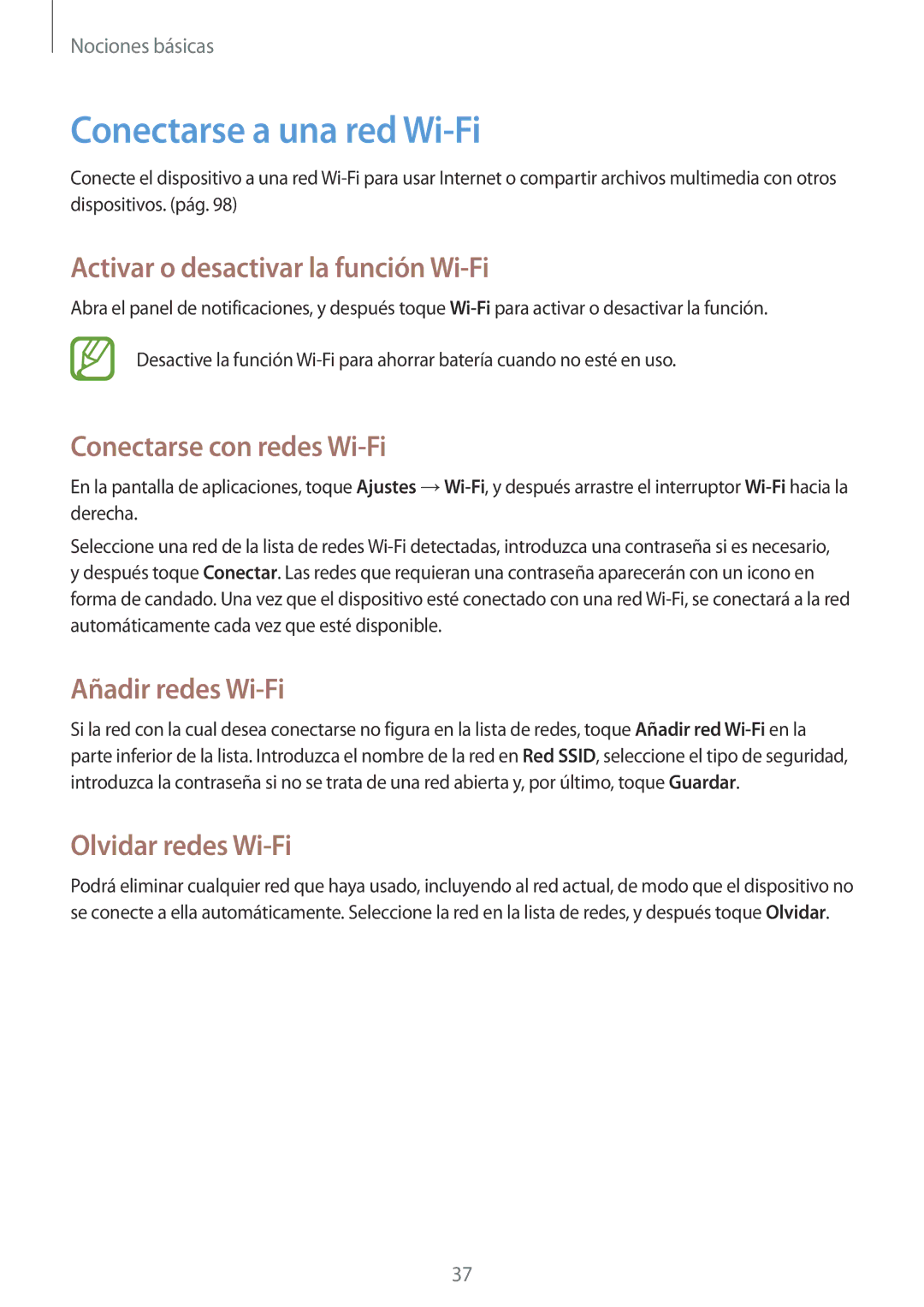 Samsung GT-I9082EWACOA manual Conectarse a una red Wi-Fi, Activar o desactivar la función Wi-Fi, Conectarse con redes Wi-Fi 