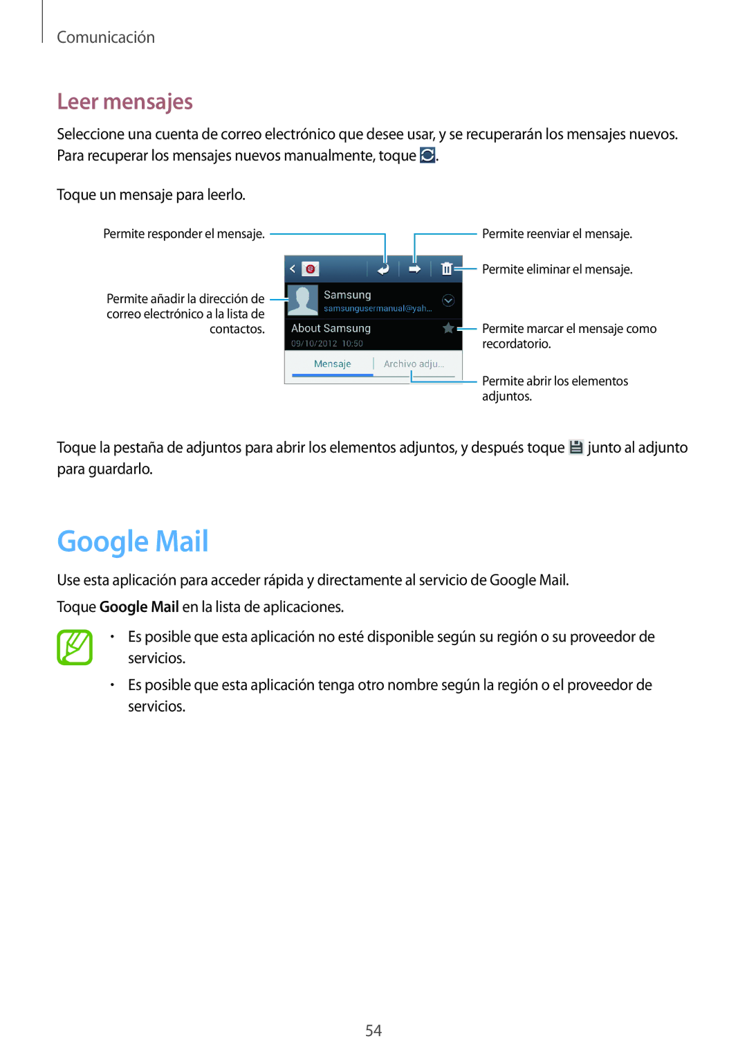 Samsung GT-I9082EWAPHE, GT-I9082MBABGL, GT-I9082EWAMWD, GT-I9082EWABGL, GT-I9082MBAMWD manual Google Mail, Leer mensajes 