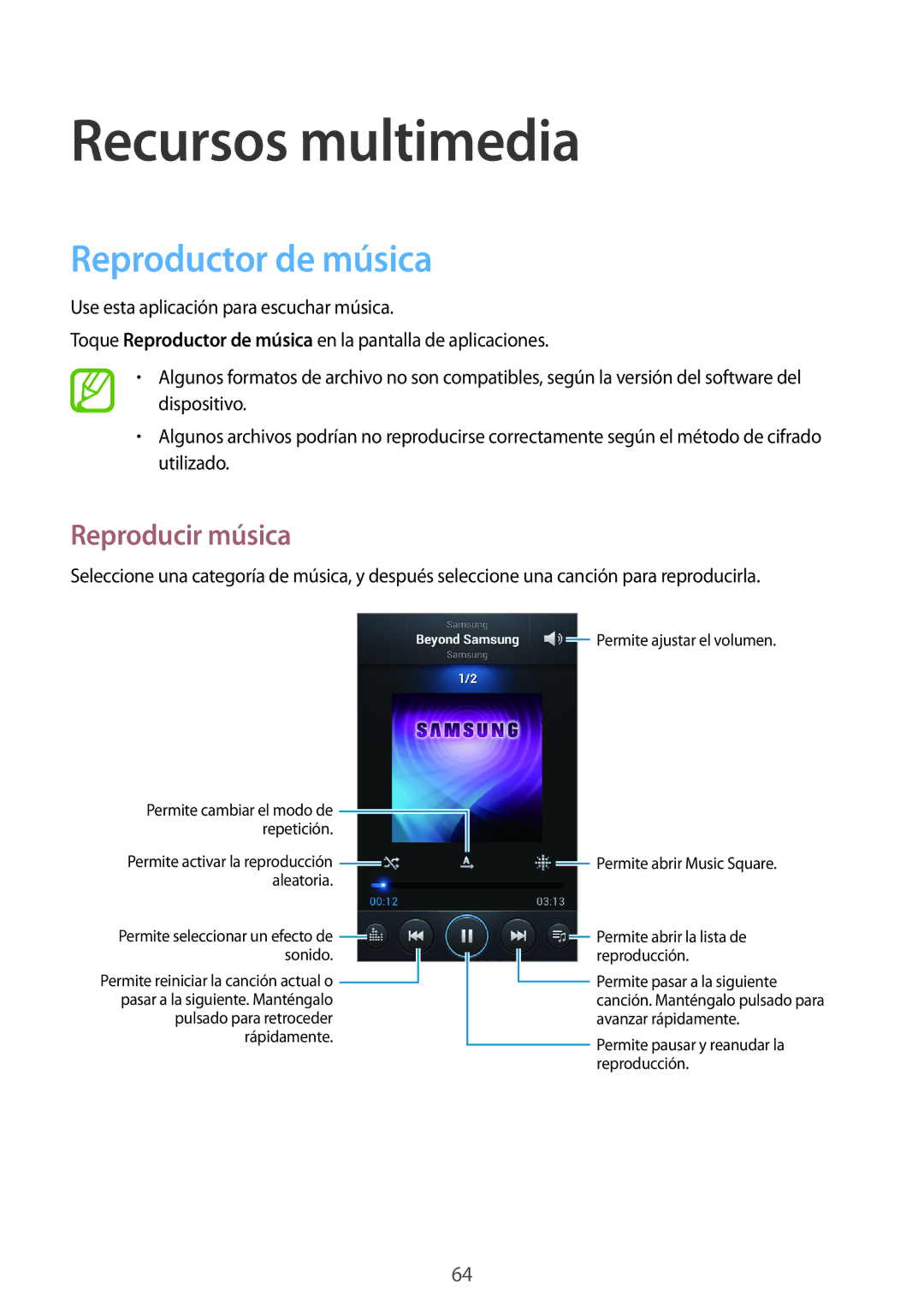 Samsung GT-I9082EWAPHE, GT-I9082MBABGL, GT-I9082EWAMWD manual Recursos multimedia, Reproductor de música, Reproducir música 