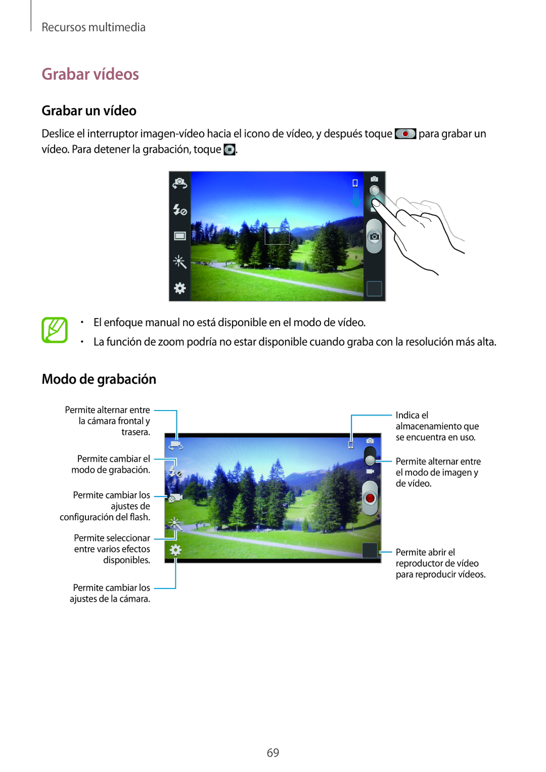 Samsung GT-I9082EWASEB, GT-I9082MBABGL, GT-I9082EWAMWD, GT-I9082EWABGL Grabar vídeos, Grabar un vídeo, Modo de grabación 