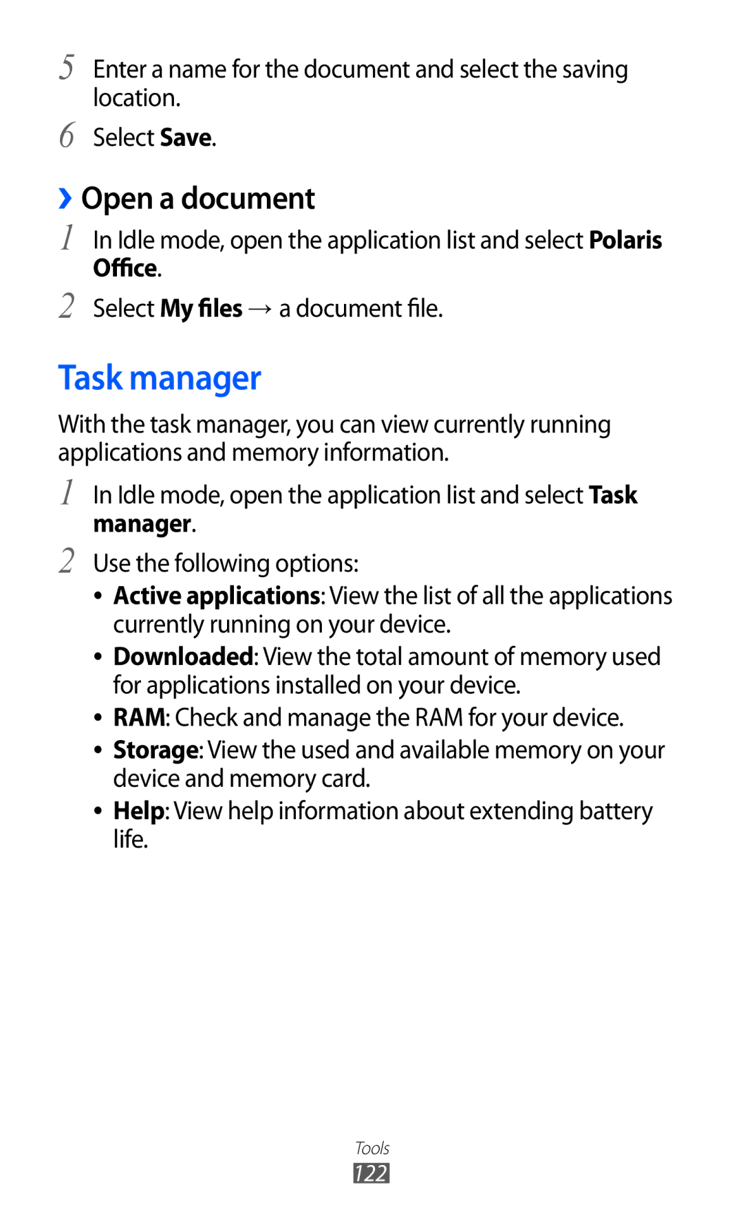 Samsung GT-I9100 user manual Task manager, ››Open a document 