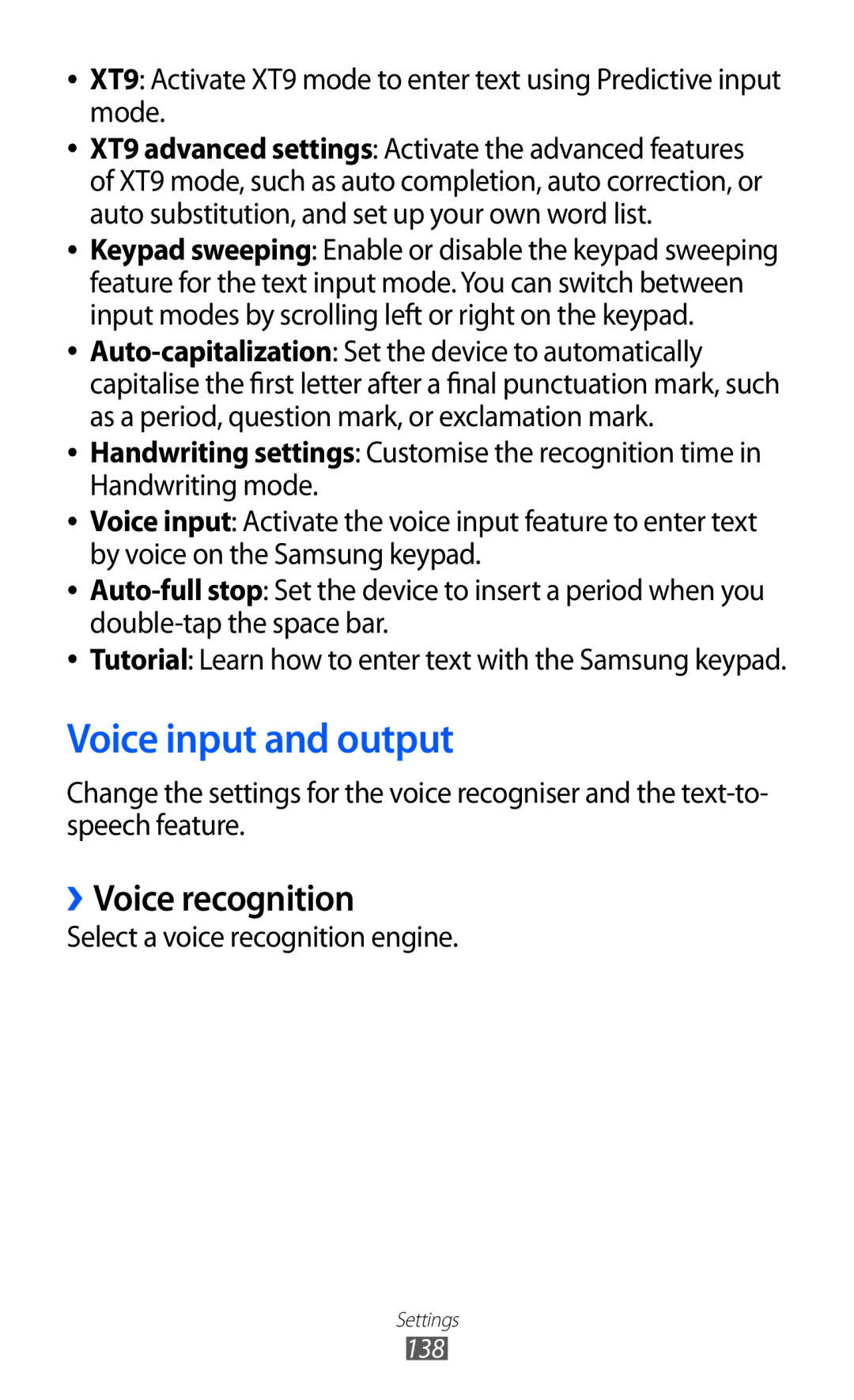 Samsung GT-I9100 user manual Voice input and output, ››Voice recognition 