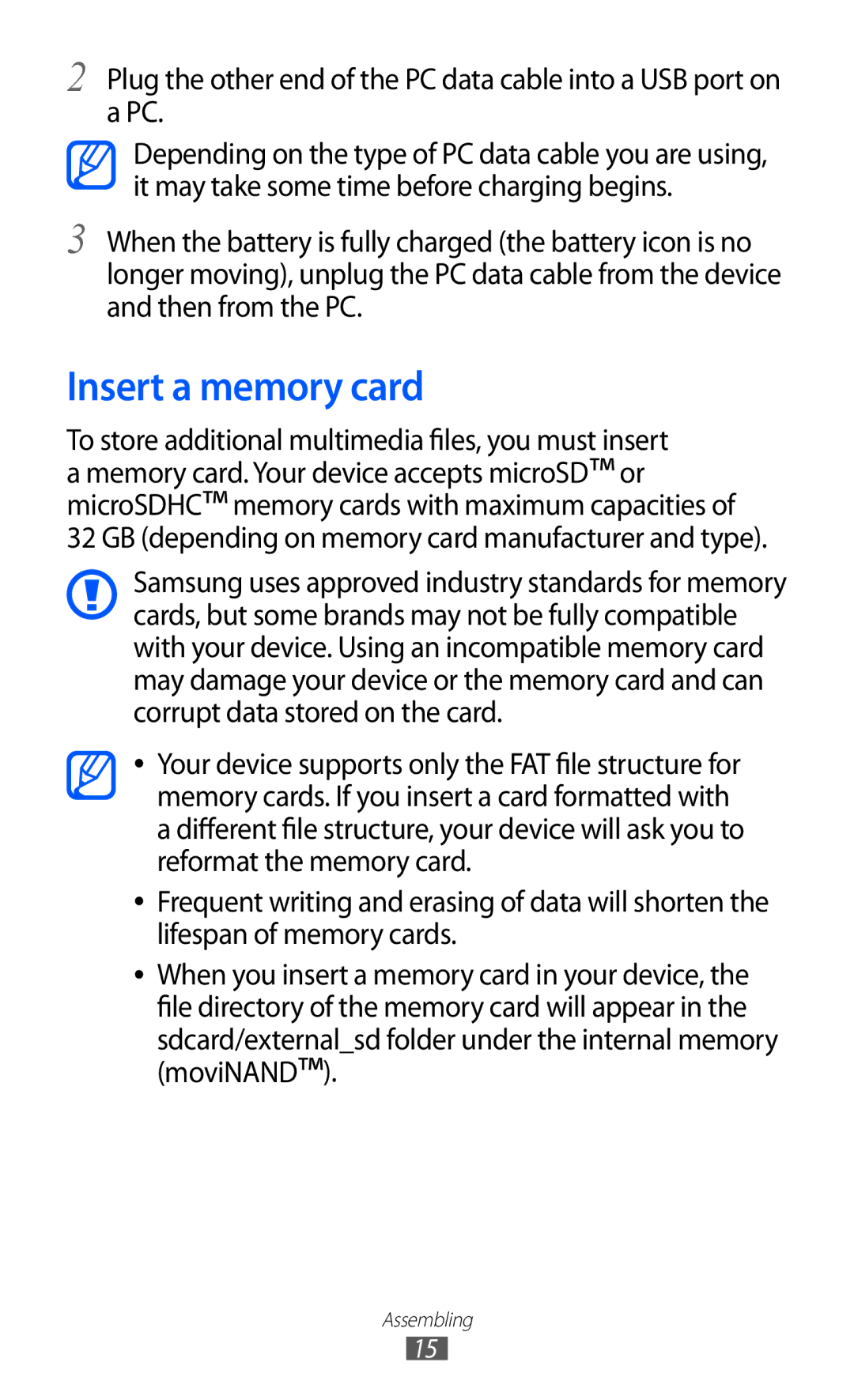 Samsung GT-I9100 user manual Insert a memory card, GB depending on memory card manufacturer and type 