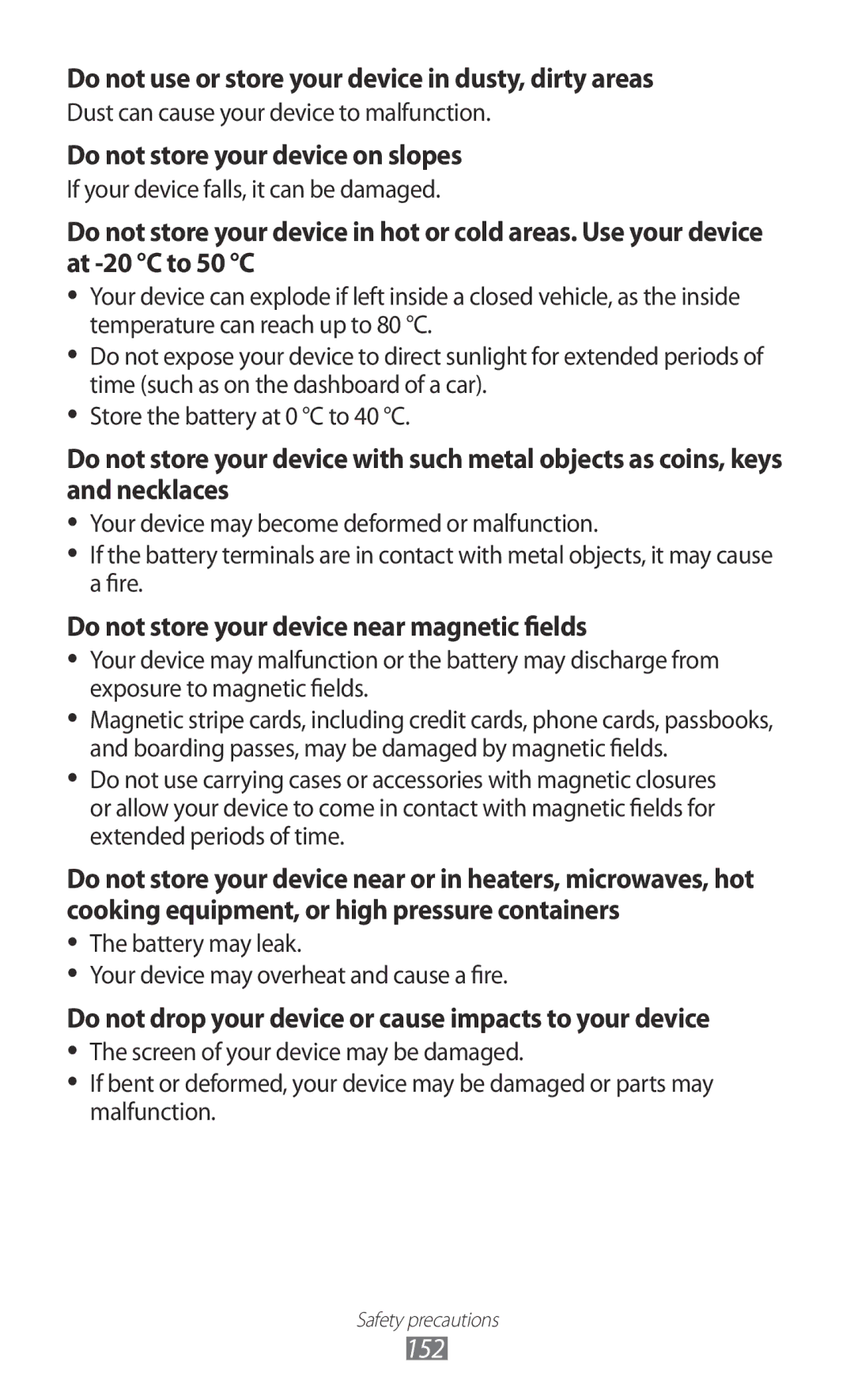 Samsung GT-I9100 user manual Do not use or store your device in dusty, dirty areas 