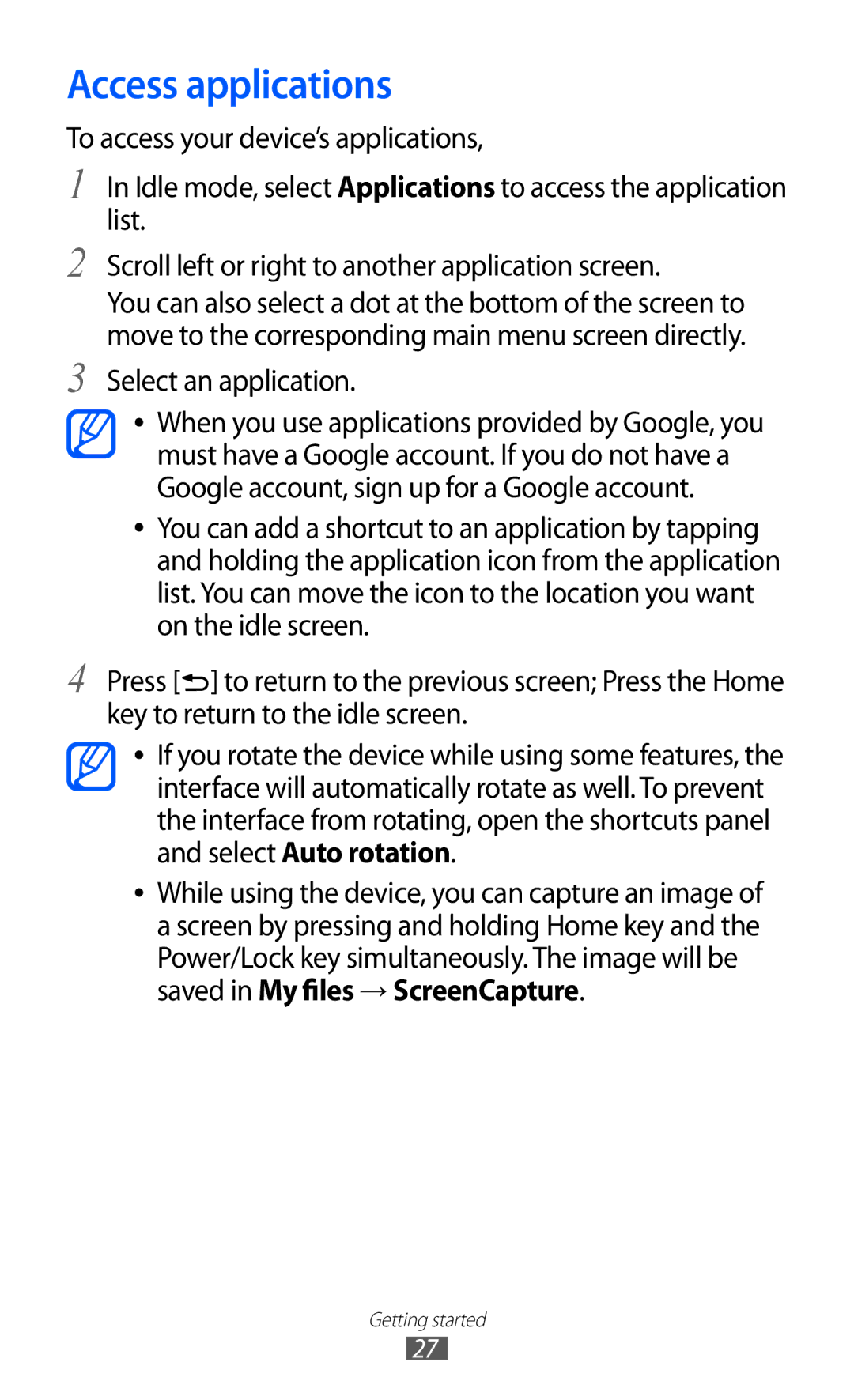 Samsung GT-I9100 user manual Access applications, Select an application 