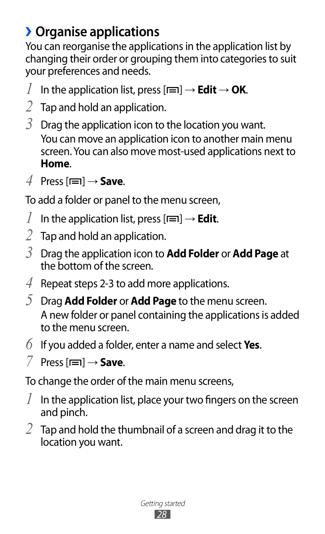 Samsung GT-I9100 user manual ››Organise applications 