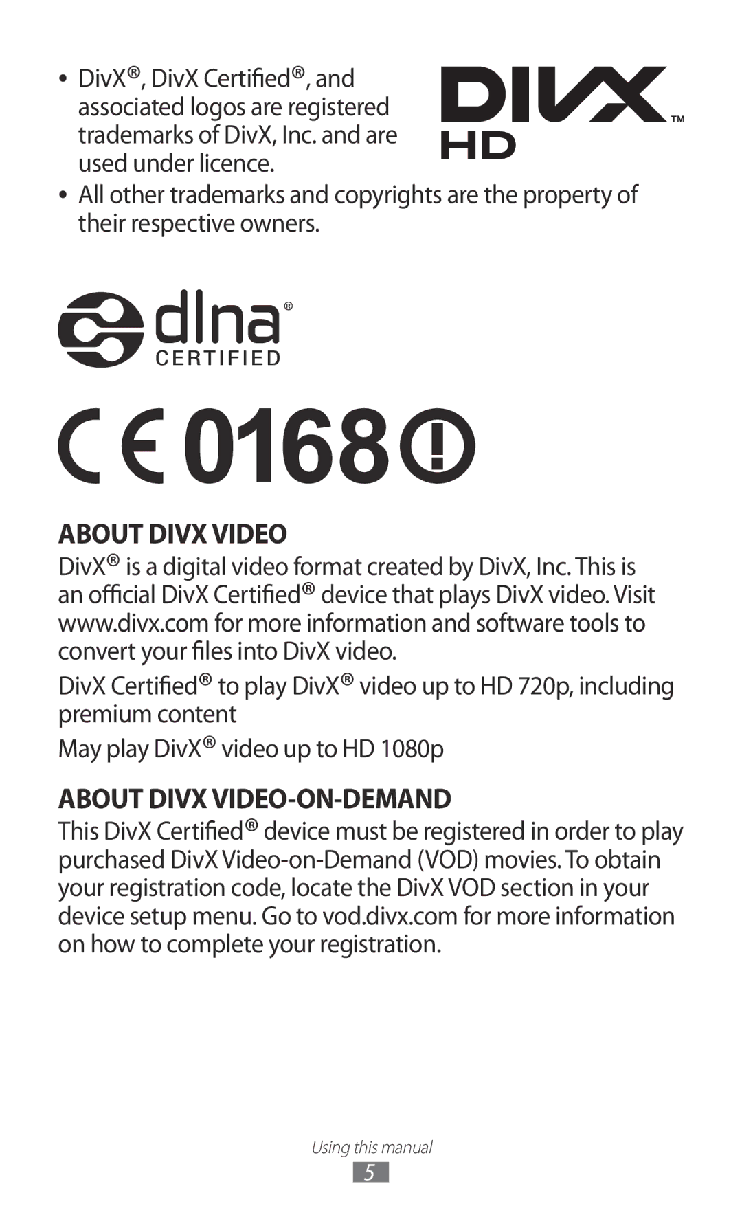 Samsung GT-I9100 user manual About Divx VIDEO-ON-DEMAND 