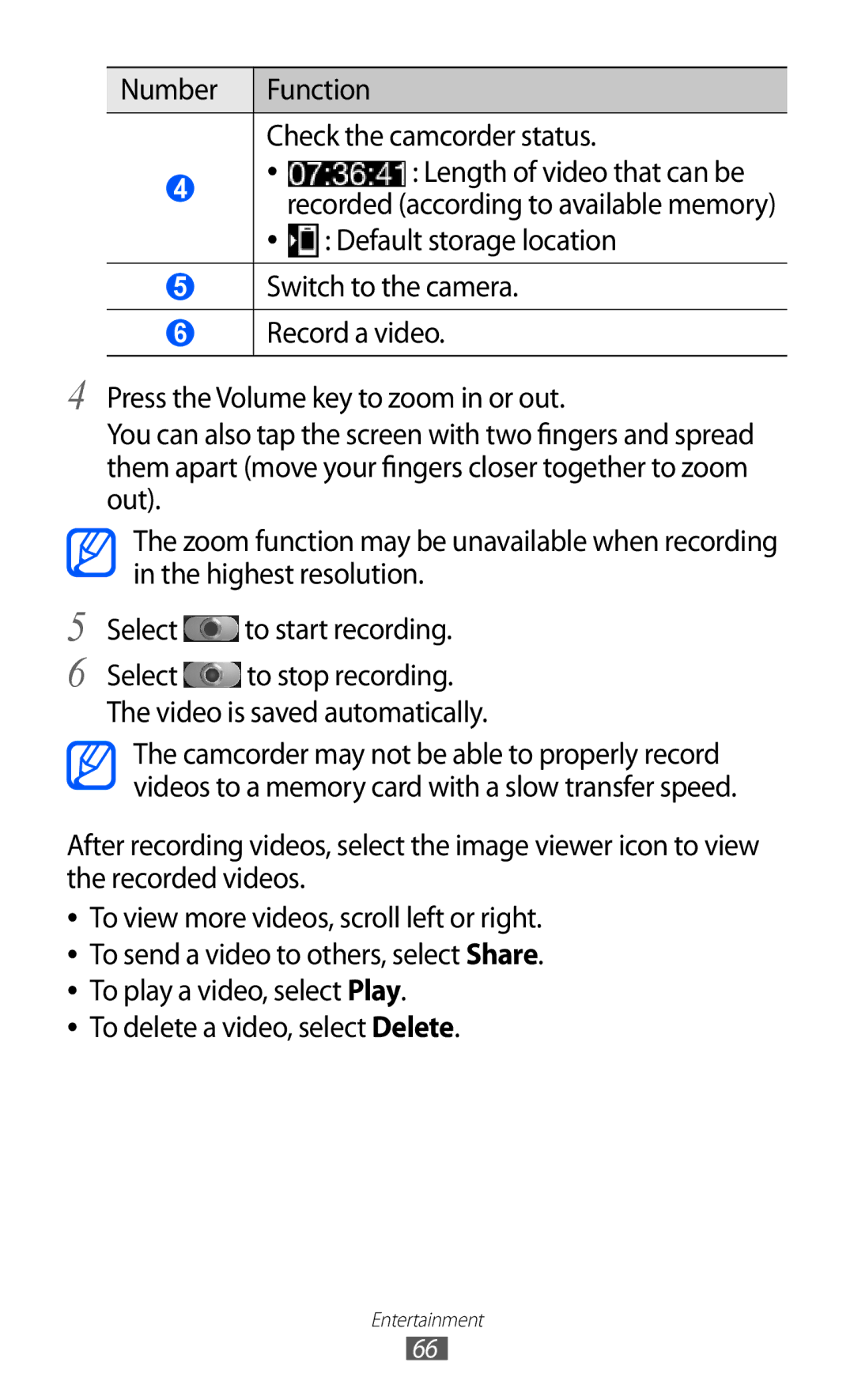 Samsung GT-I9100 user manual Recorded according to available memory 