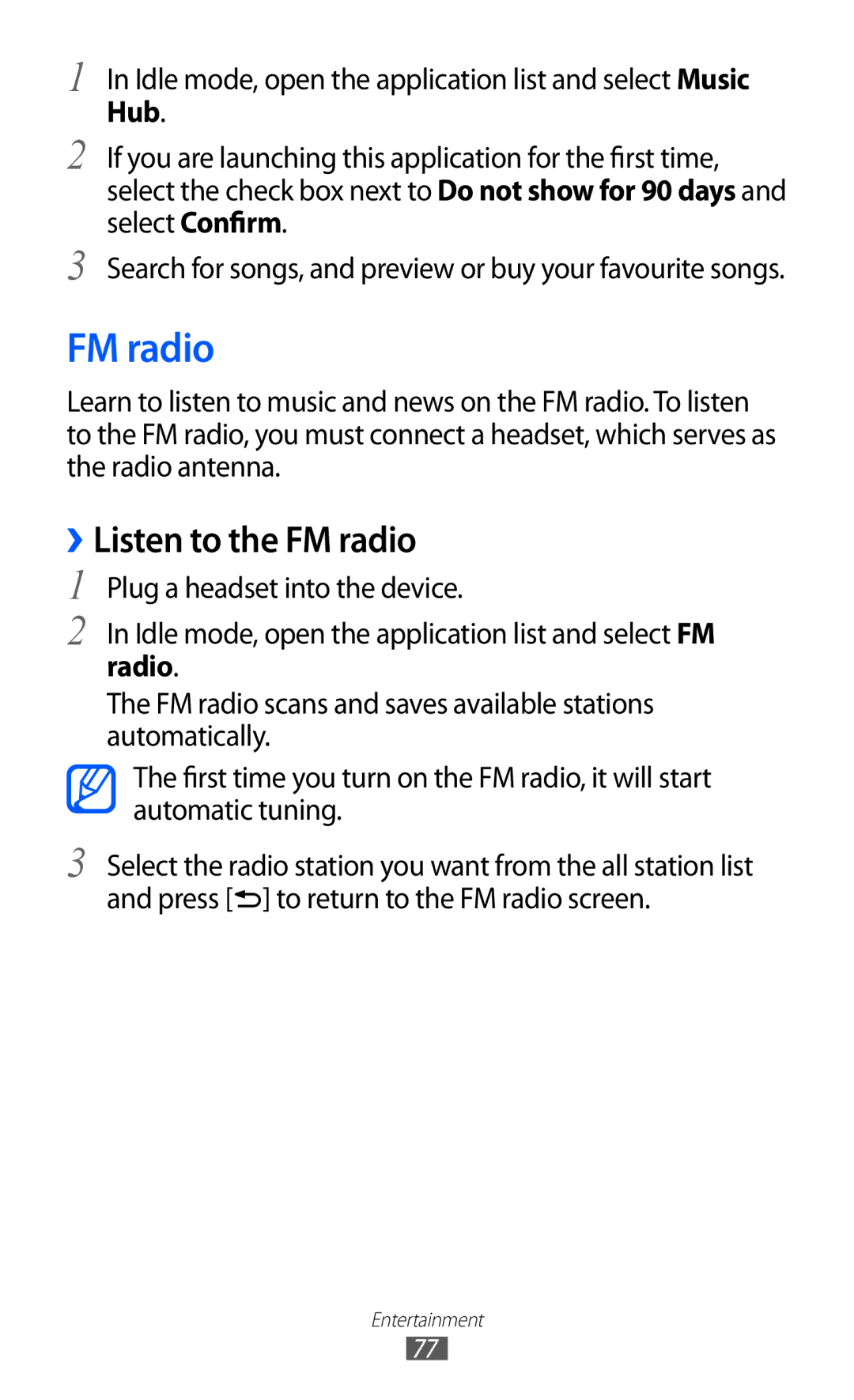 Samsung GT-I9100 user manual ››Listen to the FM radio 