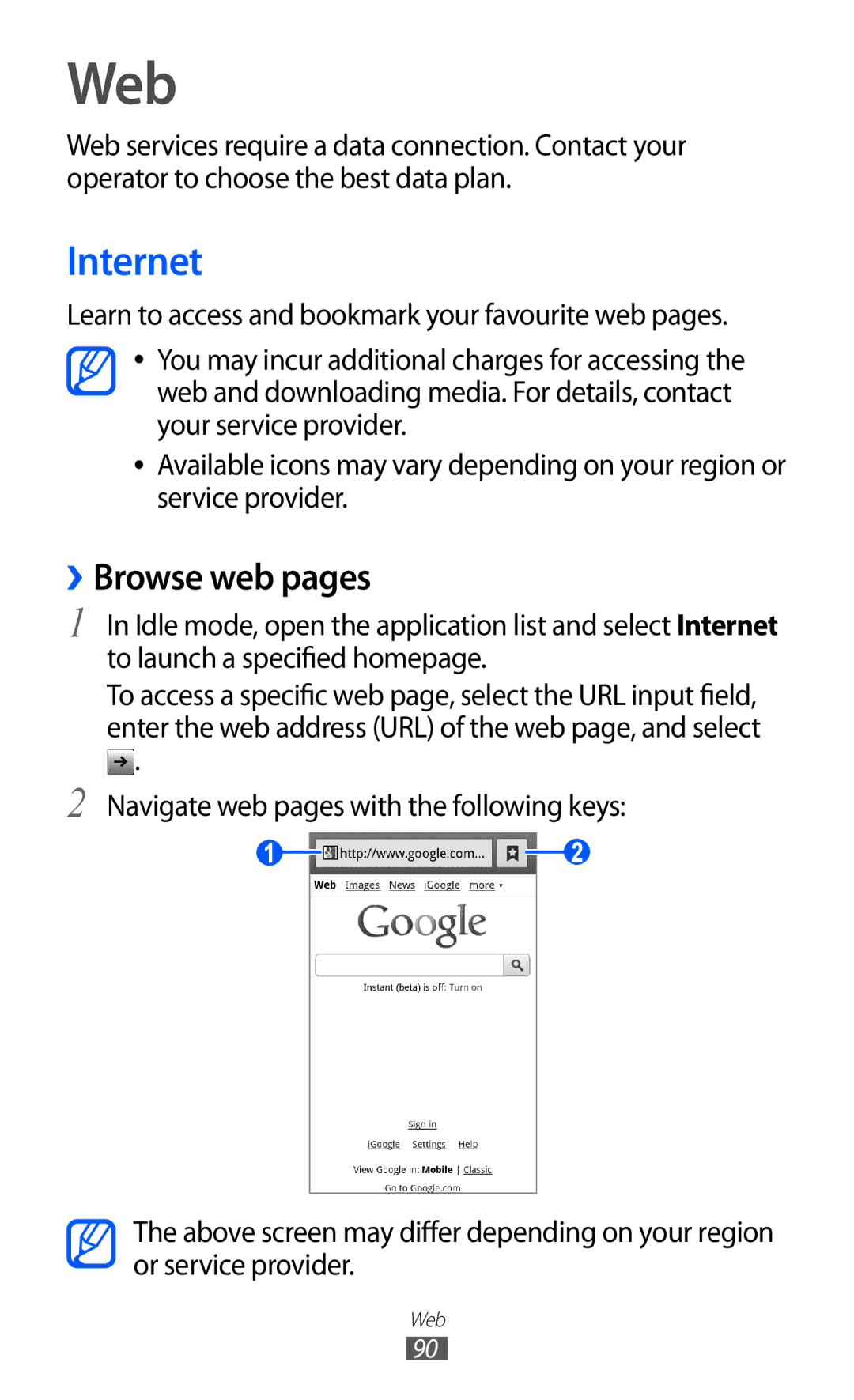 Samsung GT-I9100 user manual Web, Internet, ››Browse web pages 