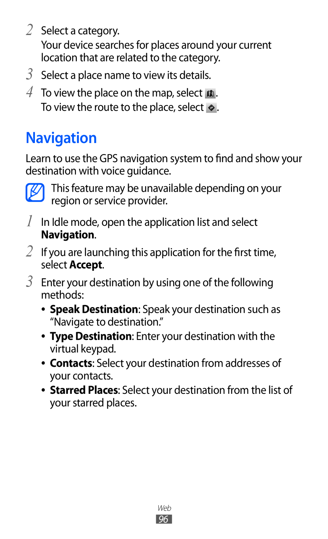 Samsung GT-I9100 user manual Navigation 