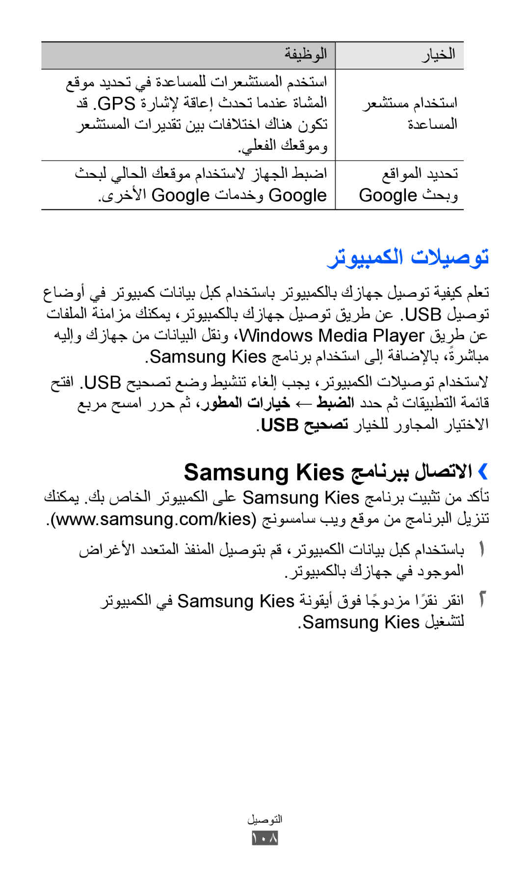 Samsung GT-I9100RWAJED manual رتويبمكلا تلايصوت, Samsung Kies جمانربب لاصتلاا››, Usb حيحصت رايخلل رواجملا رايتخلاا 