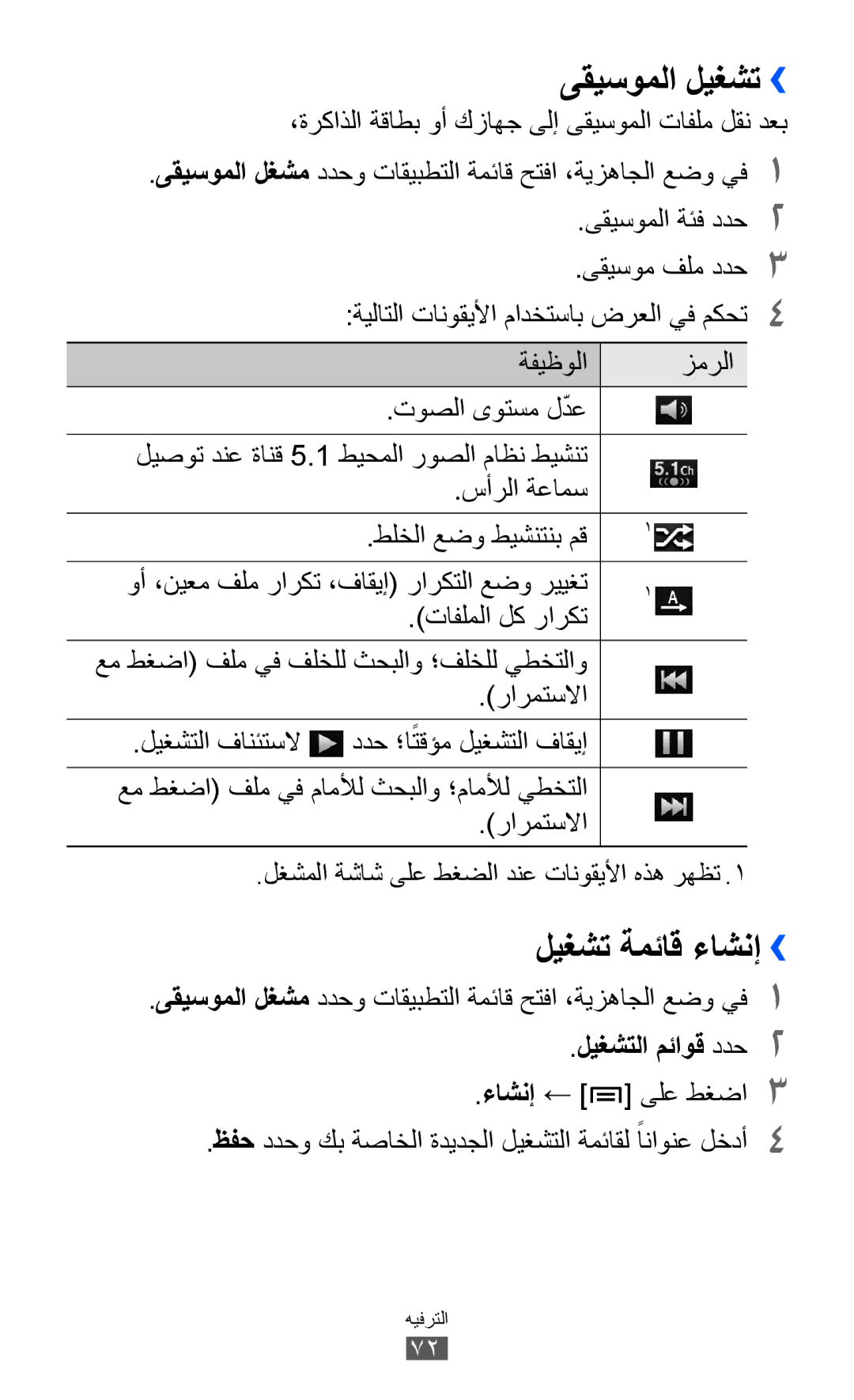 Samsung GT-I9100OIAKSA, GT-I9100LKAAFR manual ىقيسوملا ليغشت››, ليغشت ةمئاق ءاشنإ››, ليغشتلا مئاوق ددح2, ءاشنإ ← ىلع طغضا3 