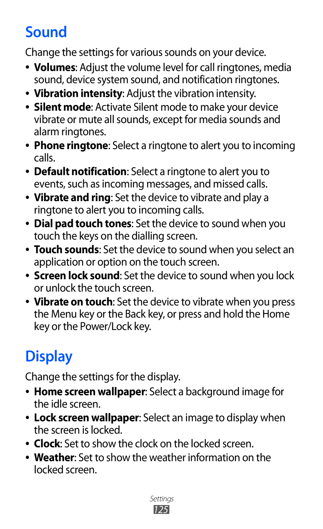 Samsung GT-I9100LKAJED, GT-I9100LKAAFR manual Sound, Display, Change the settings for various sounds on your device 