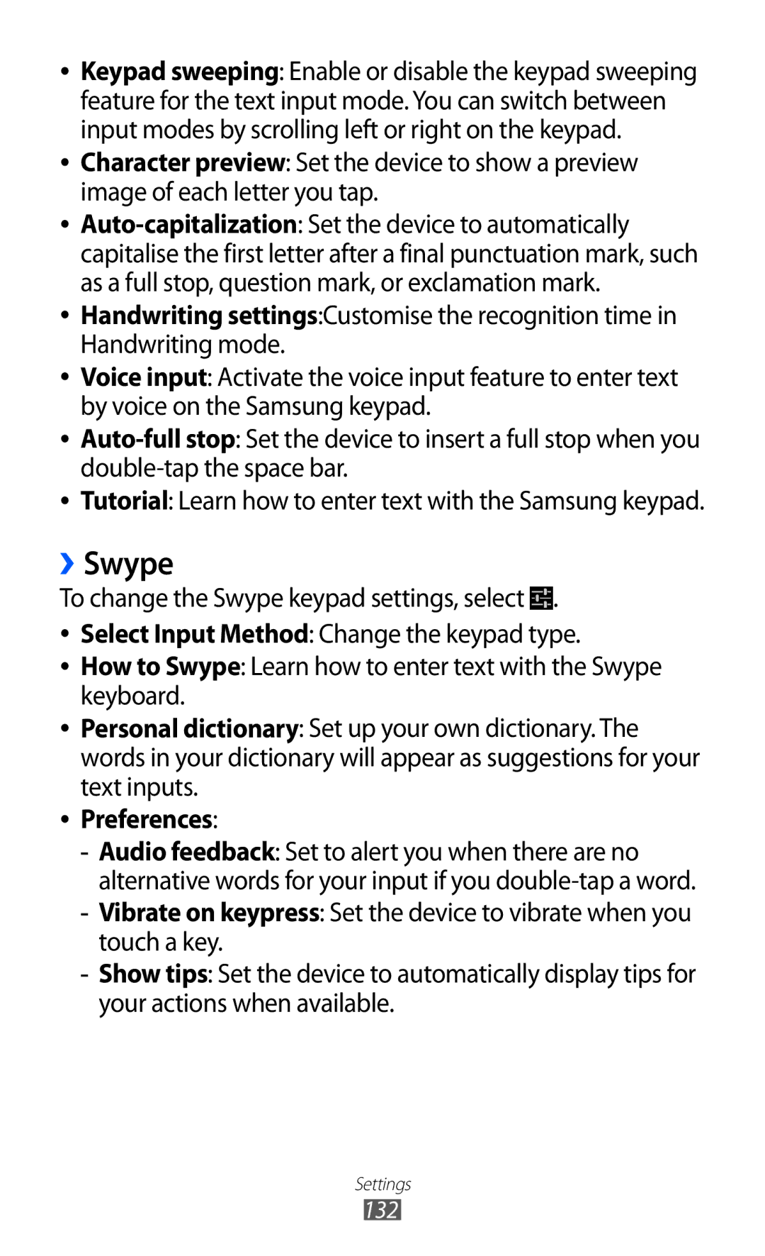 Samsung GT-I9100LKAXXV, GT-I9100LKAAFR, GT-I9100LKEJED, GT-I9100RWASKZ, GT-I9100LKEKSA, GT-I9100LKJXFV ››Swype, Preferences 