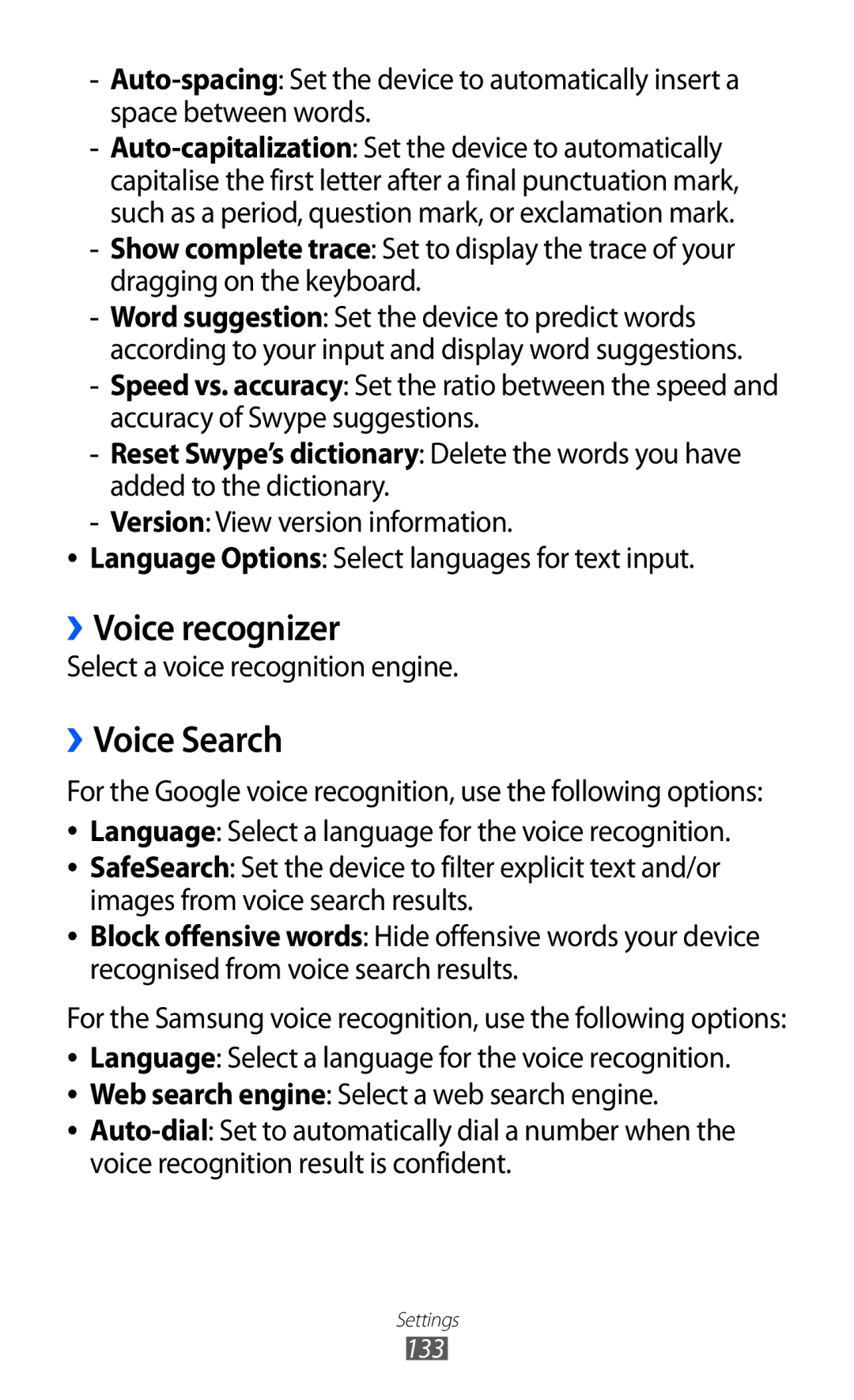 Samsung GT-I9100RWAXXV, GT-I9100LKAAFR manual ››Voice recognizer, ››Voice Search, Select a voice recognition engine 