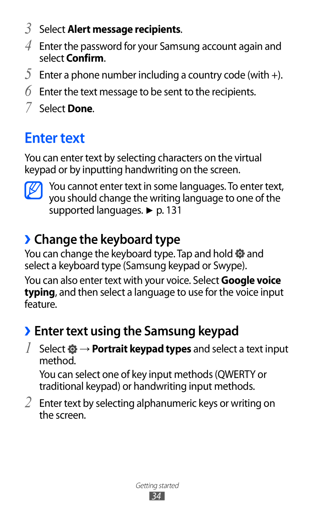 Samsung GT-I9100LKAHAJ, GT-I9100LKAAFR manual ››Change the keyboard type, ››Enter text using the Samsung keypad 