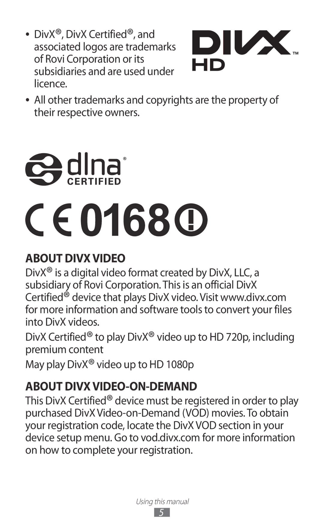 Samsung GT-I9100OIAAFR, GT-I9100LKAAFR, GT-I9100LKEJED, GT-I9100RWASKZ, GT-I9100LKEKSA manual About Divx VIDEO-ON-DEMAND 