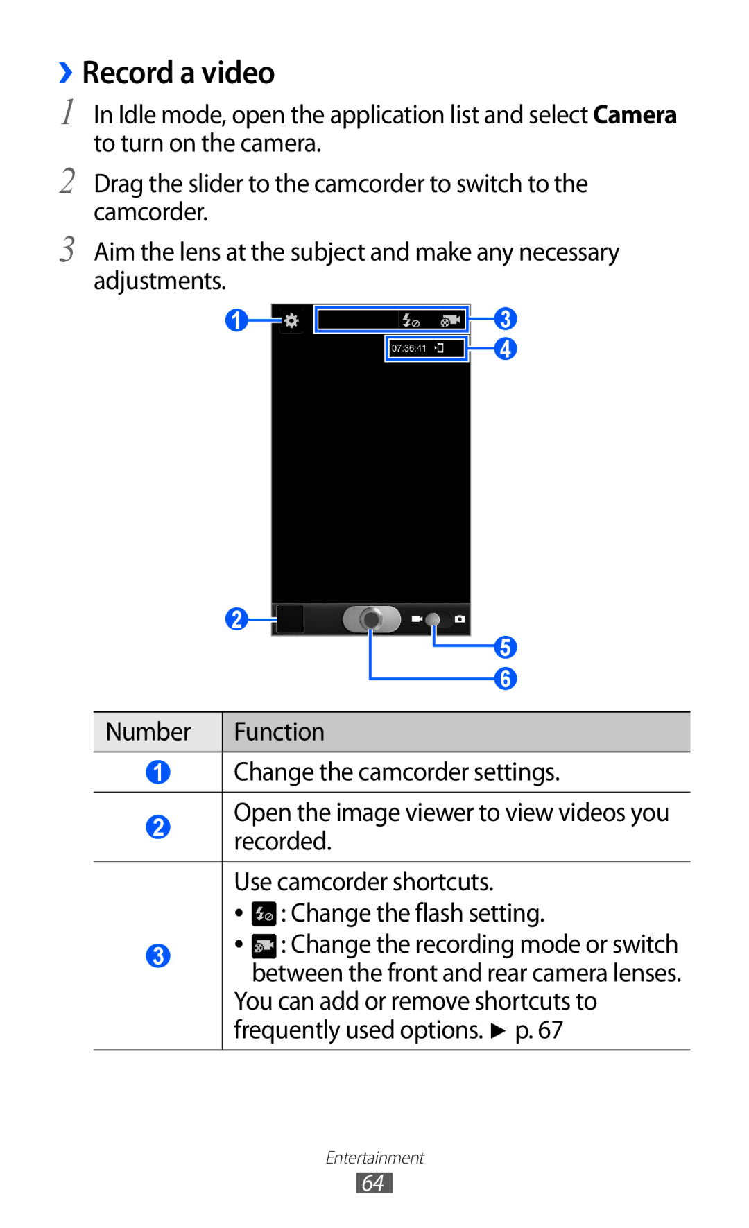 Samsung GT-I9100LKEXSG, GT-I9100LKAAFR ››Record a video, You can add or remove shortcuts to, Frequently used options. p 