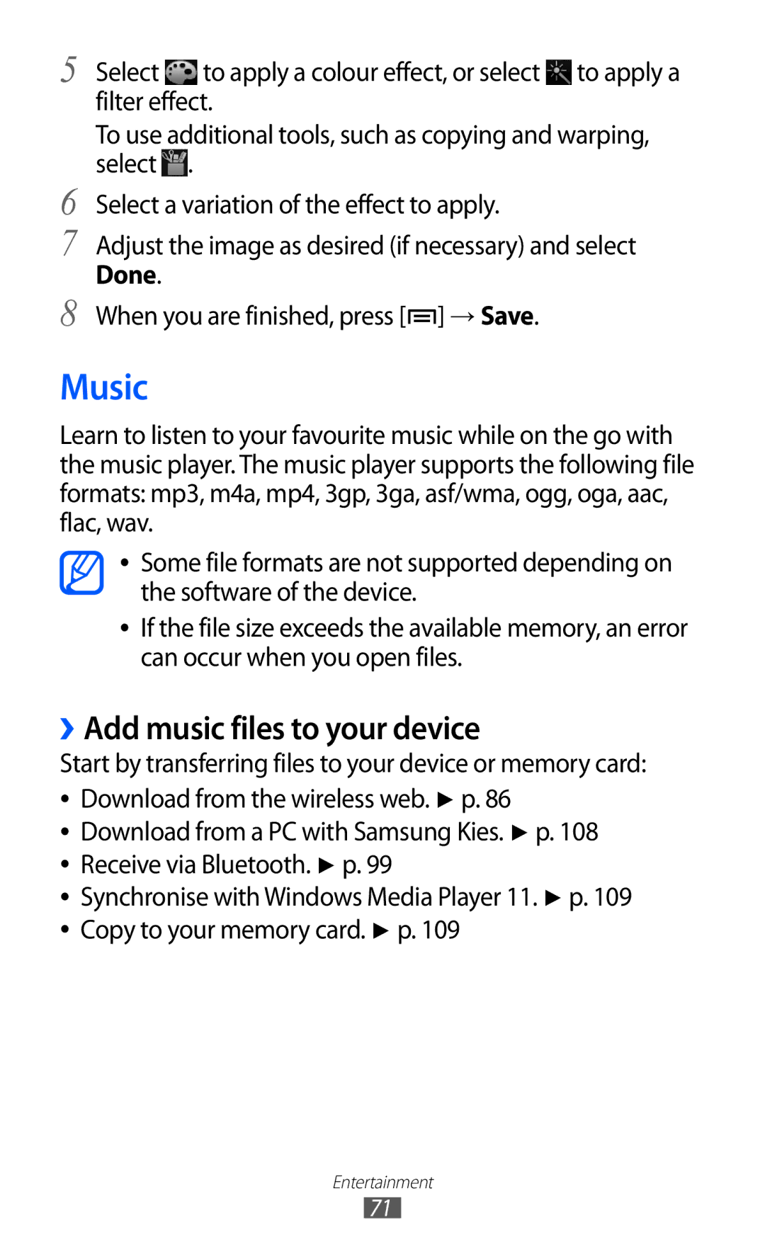 Samsung GT-I9100RWJXFV, GT-I9100LKAAFR Music, ››Add music files to your device, Done, When you are finished, press → Save 