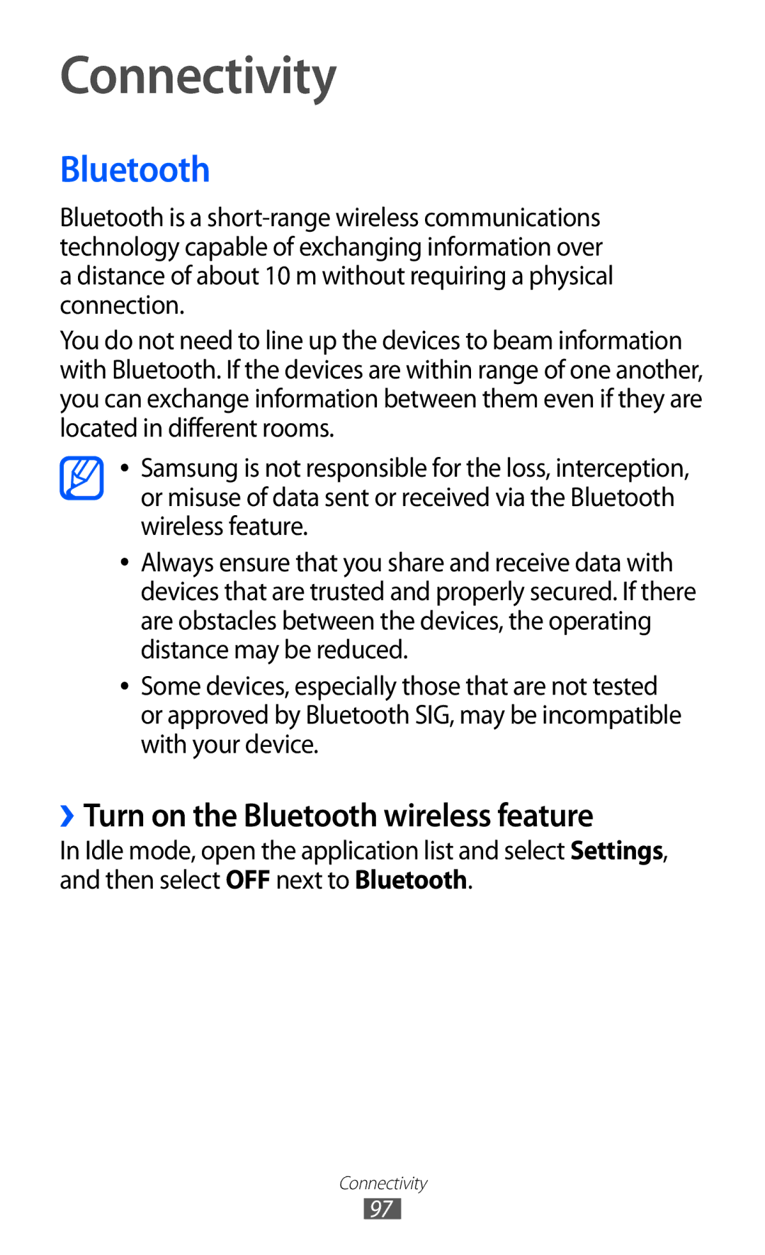 Samsung GT-I9100OIATHR, GT-I9100LKAAFR, GT-I9100LKEJED manual Connectivity, ››Turn on the Bluetooth wireless feature 