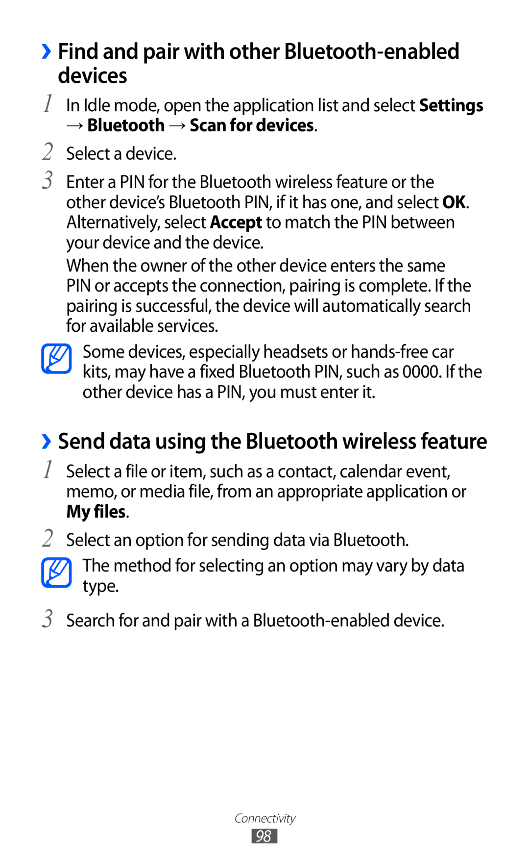 Samsung GT-I9100OIAXSG manual ››Find and pair with other Bluetooth-enabled devices, → Bluetooth → Scan for devices 