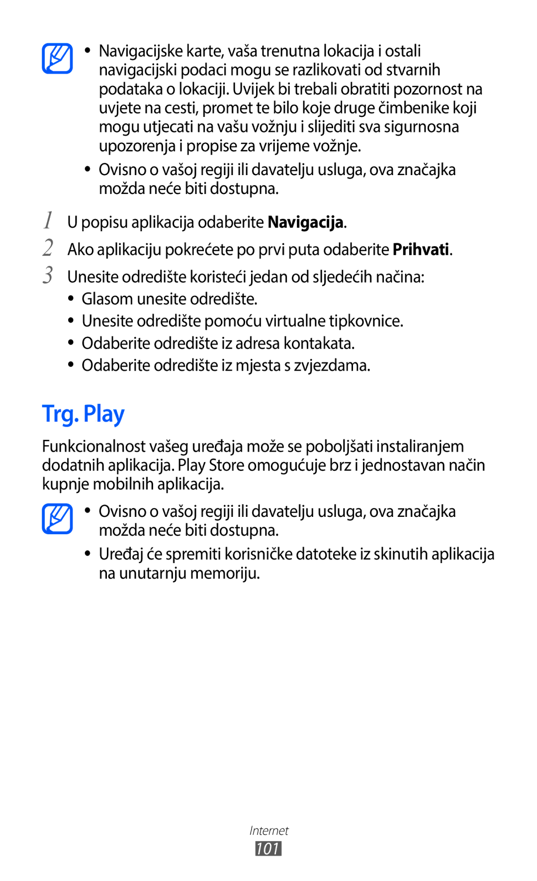 Samsung GT-I9100LKAVIP, GT-I9100LKAATO, GT2I9100RWAVIP manual Trg. Play, Odaberite odredište iz mjesta s zvjezdama, 101 