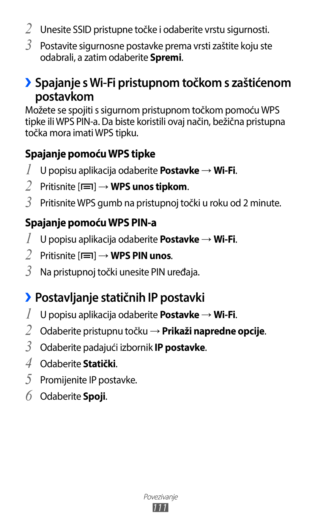 Samsung GT-I9100LKACRO ››Spajanje s Wi-Fi pristupnom točkom s zaštićenom postavkom, ››Postavljanje statičnih IP postavki 