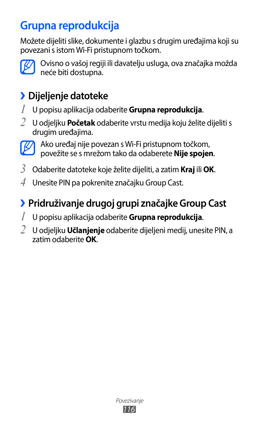 Samsung GT-I9100LKATRA, GT-I9100LKAATO, GT2I9100RWAVIP, GT-I9100RWAVIP, GT-I9100RWATRA manual Grupna reprodukcija, 116 