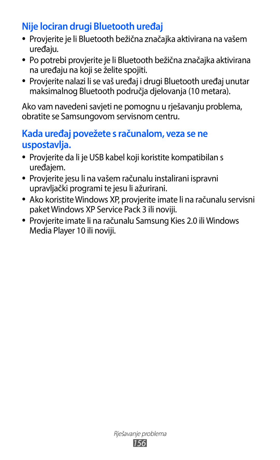 Samsung GT-I9100LKAATO, GT2I9100RWAVIP, GT-I9100RWAVIP, GT-I9100RWATRA manual Nije lociran drugi Bluetooth uređaj, 156 