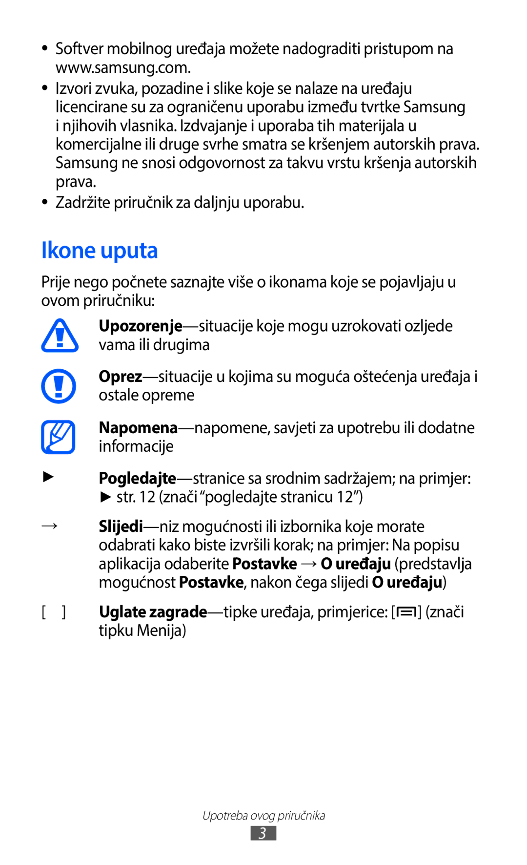 Samsung GT-I9100RWATRA, GT-I9100LKAATO, GT2I9100RWAVIP, GT-I9100RWAVIP, GT-I9100LKASMO manual Ikone uputa, Tipku Menija 