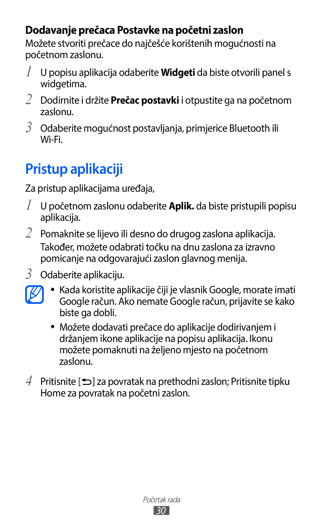 Samsung GT-I9100LKASMO, GT-I9100LKAATO, GT2I9100RWAVIP Pristup aplikaciji, Dodavanje prečaca Postavke na početni zaslon 