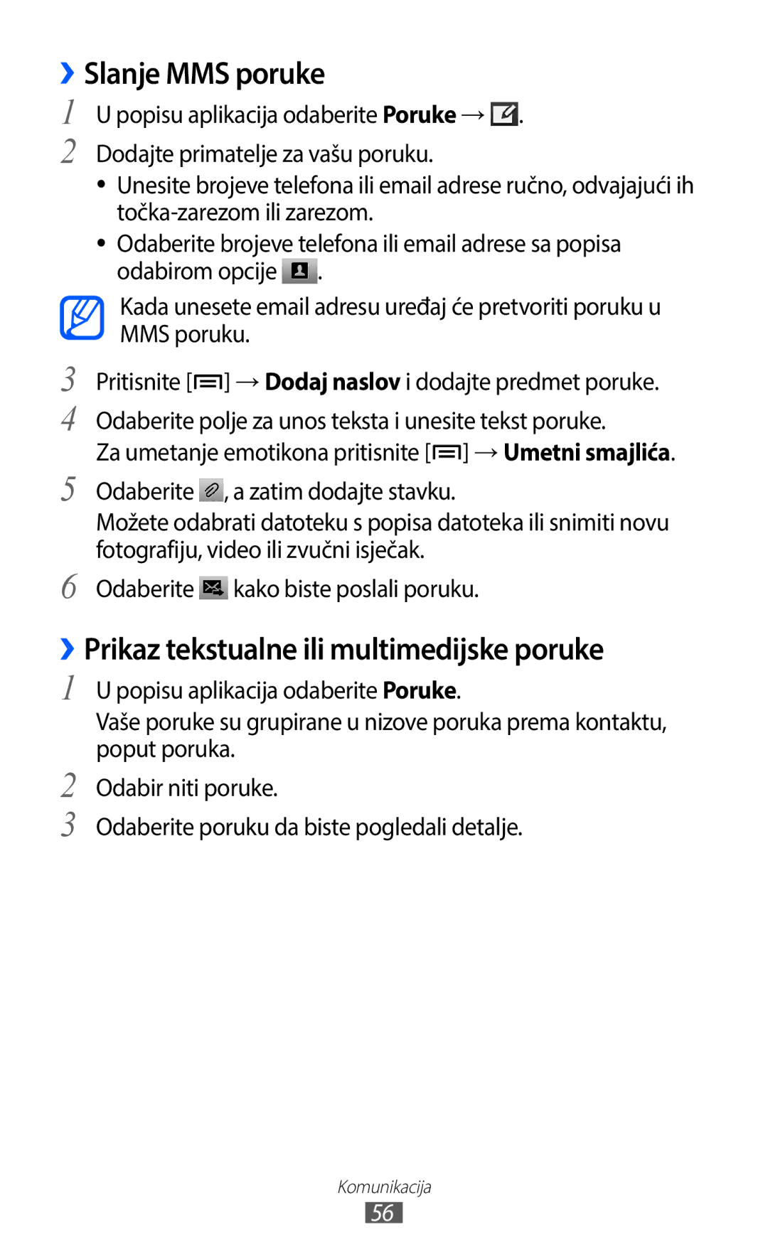 Samsung GT-I9100LKASMO, GT-I9100LKAATO, GT2I9100RWAVIP ››Slanje MMS poruke, ››Prikaz tekstualne ili multimedijske poruke 