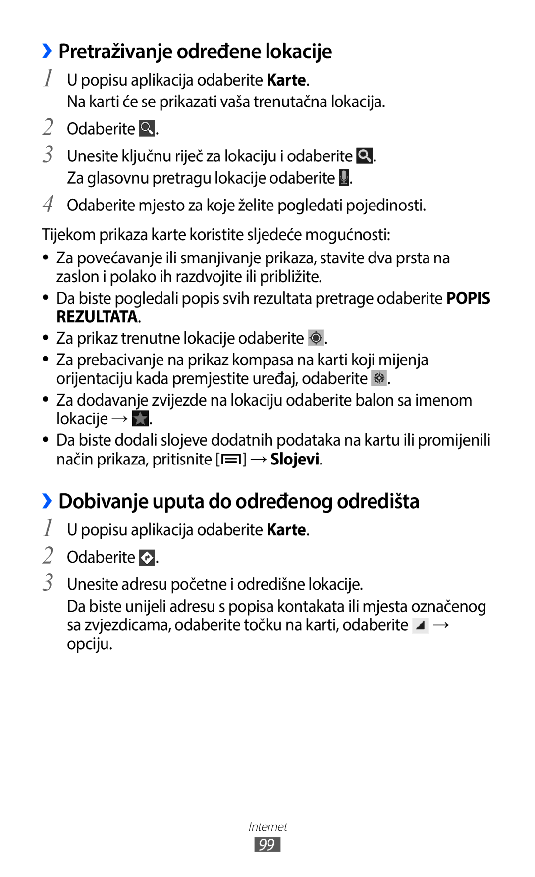 Samsung GT-I9100LKACRG, GT-I9100LKAATO manual ››Pretraživanje određene lokacije, ››Dobivanje uputa do određenog odredišta 