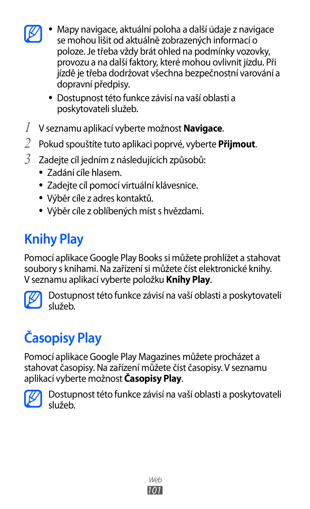 Samsung GT-I9100LKAORS, GT-I9100LKAIDE manual Knihy Play, Časopisy Play, Výběr cíle z oblíbených míst s hvězdami, 101 